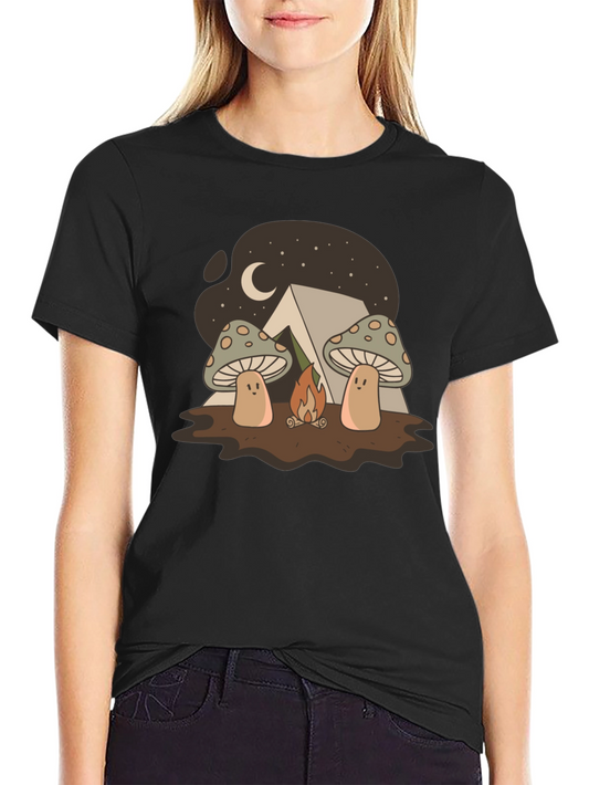 Mushroom Campfire Graphic T-Shirt - Nature Lover Tee
