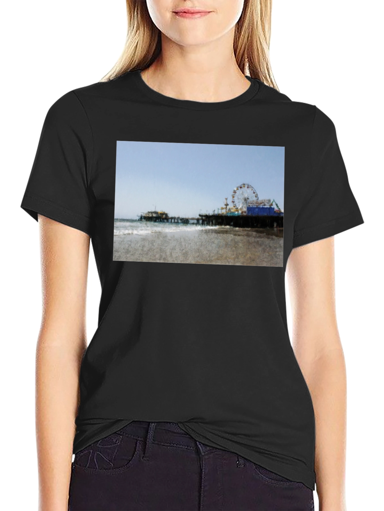 Beach Pier Graphic Black T-Shirt