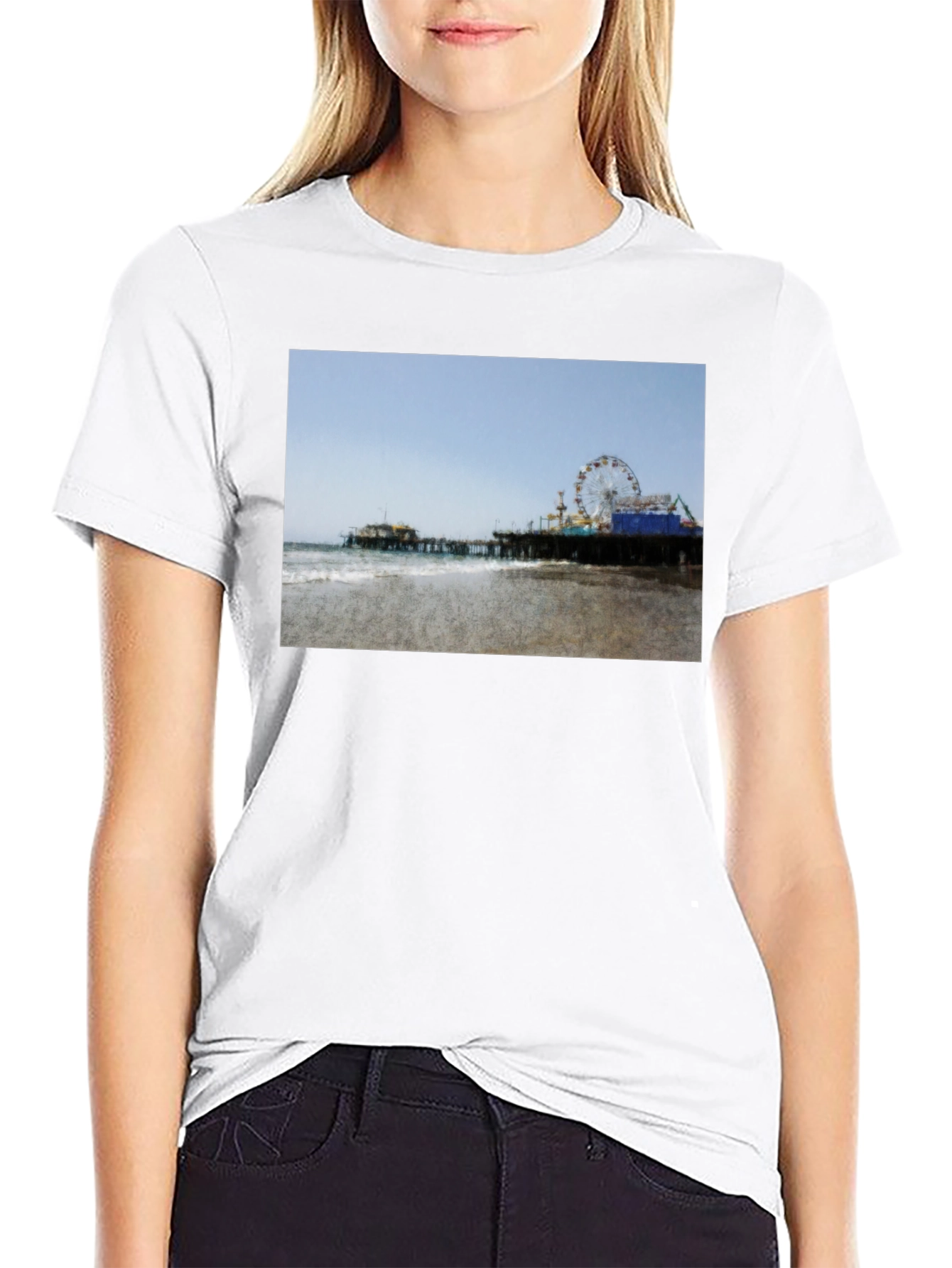 Beach Pier Graphic Black T-Shirt
