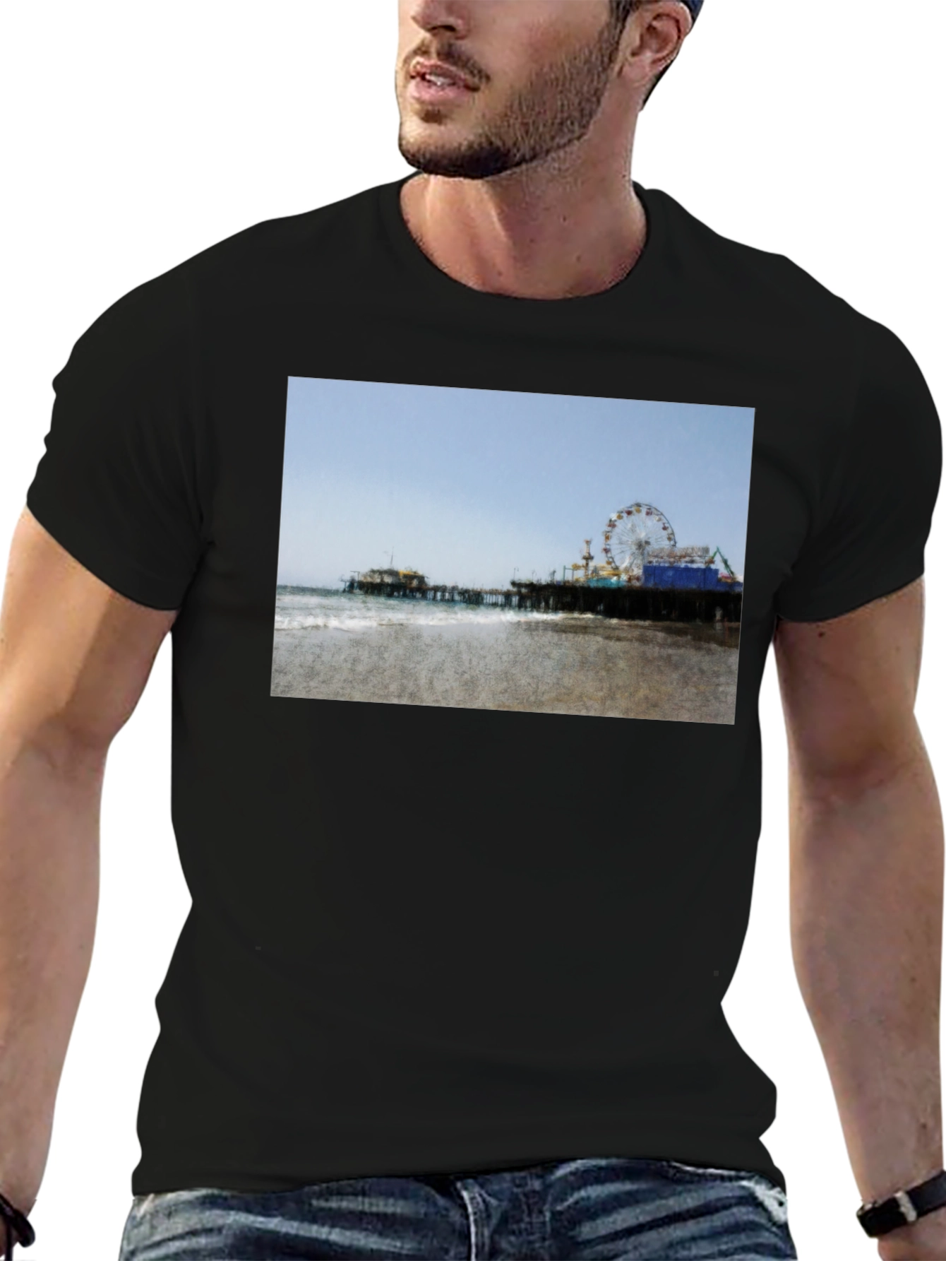 Beach Pier Graphic Black T-Shirt