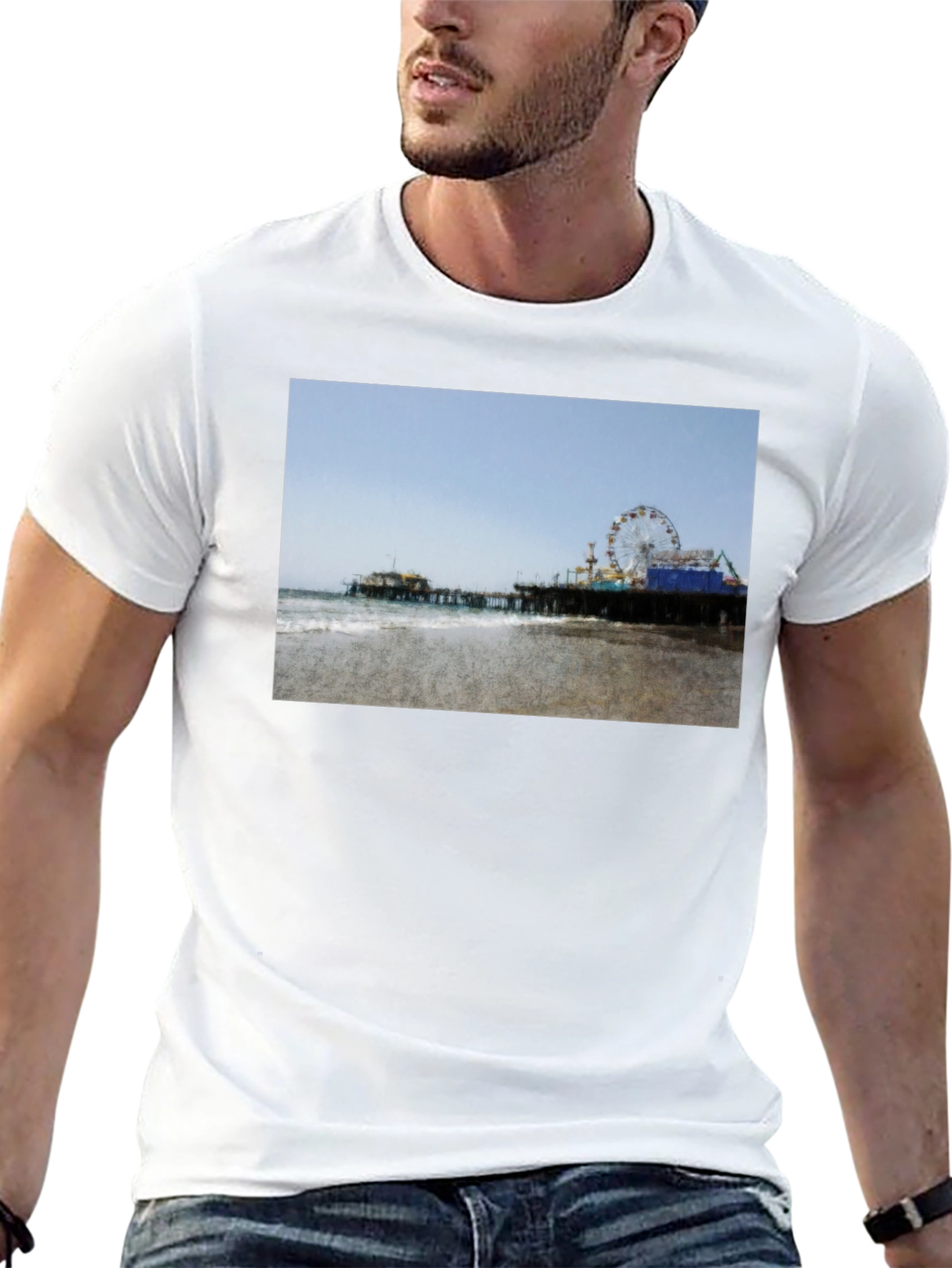 Beach Pier Graphic Black T-Shirt