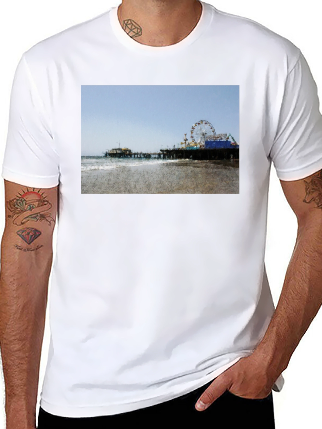 Beach Pier Graphic Black T-Shirt