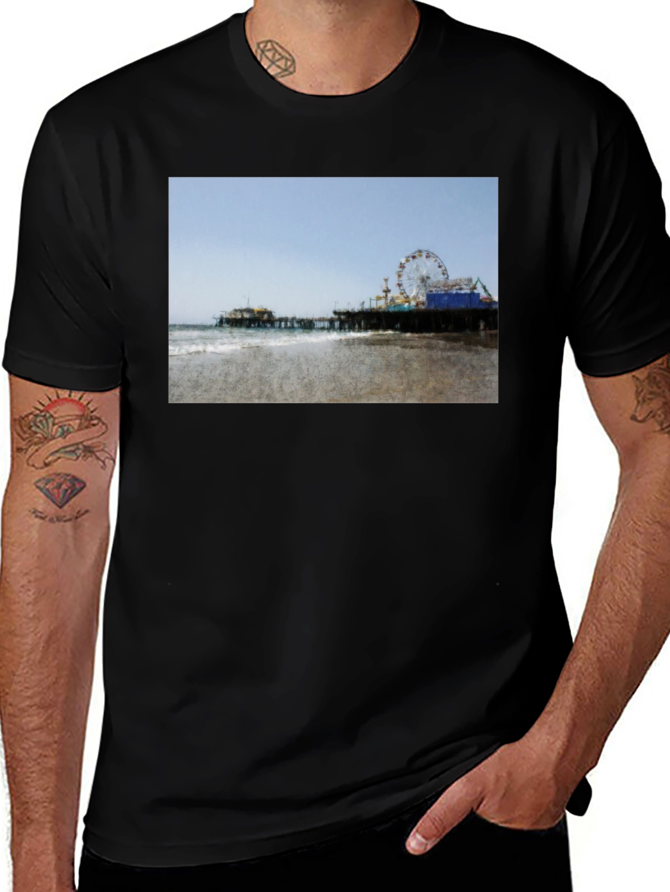 Beach Pier Graphic Black T-Shirt