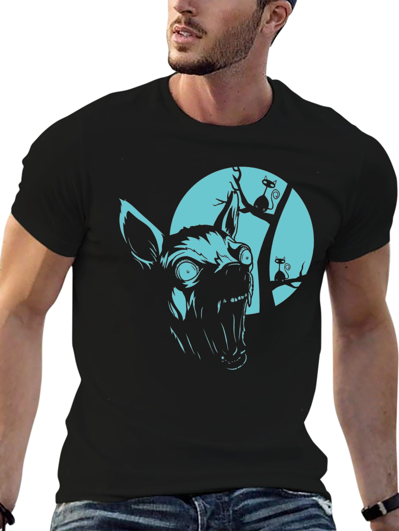 Mens Halloween Dog & Cat Graphic Tee