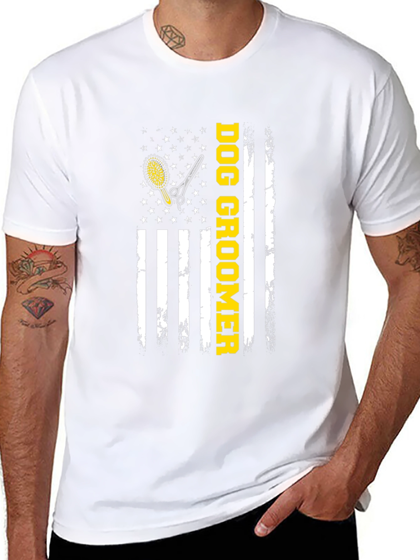 Dog Groomer American Flag T-Shirt