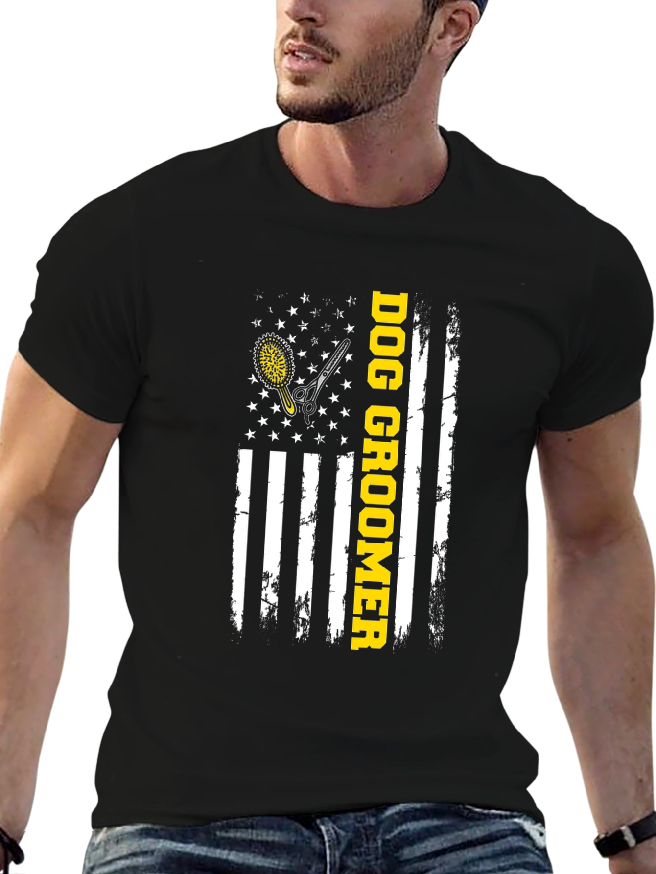 Dog Groomer American Flag T-Shirt