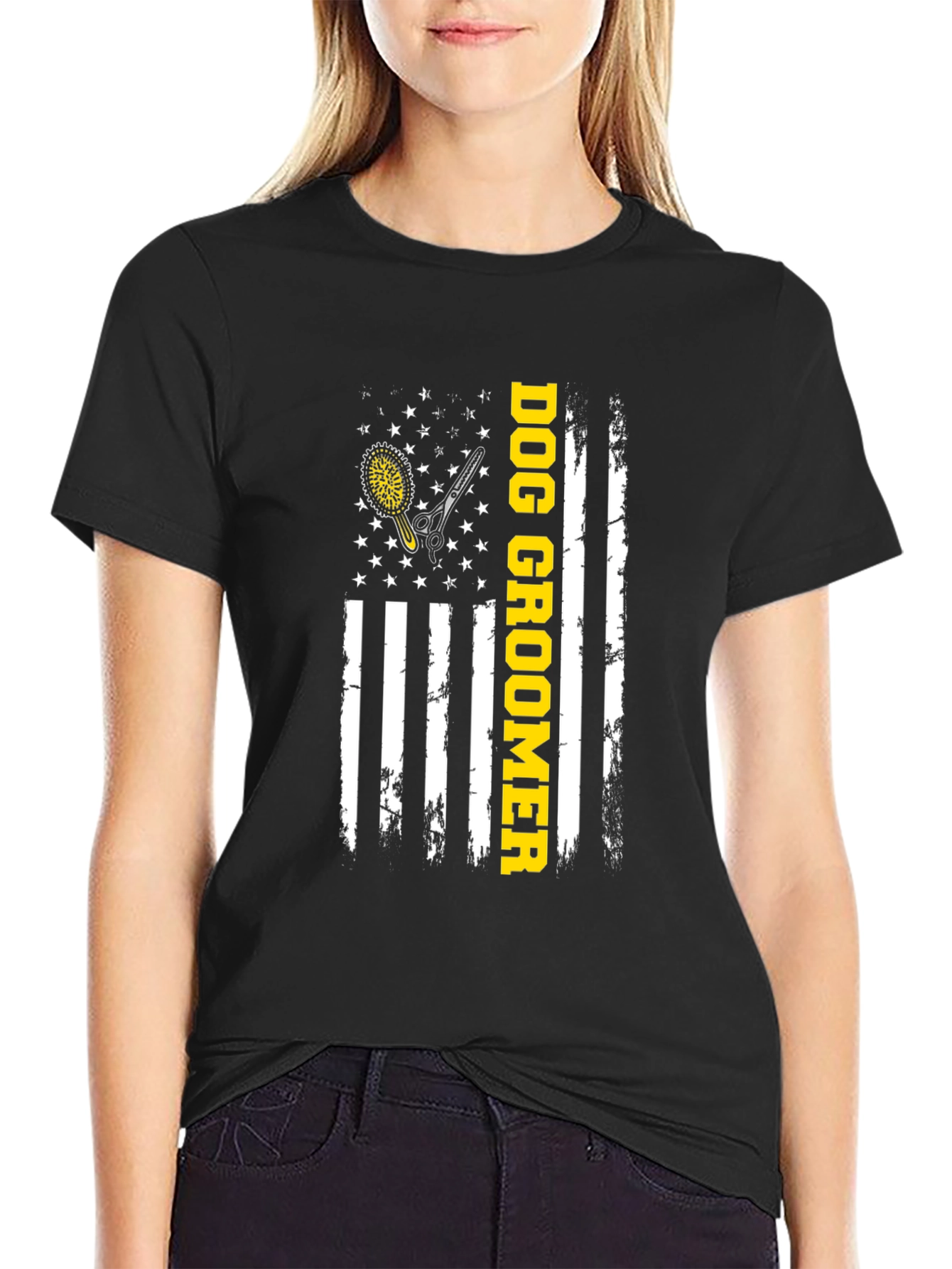 Dog Groomer American Flag T-Shirt