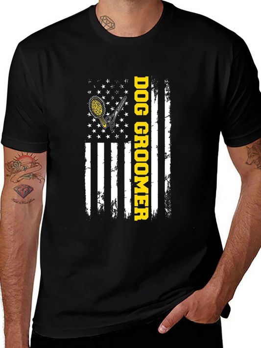 Dog Groomer American Flag T-Shirt