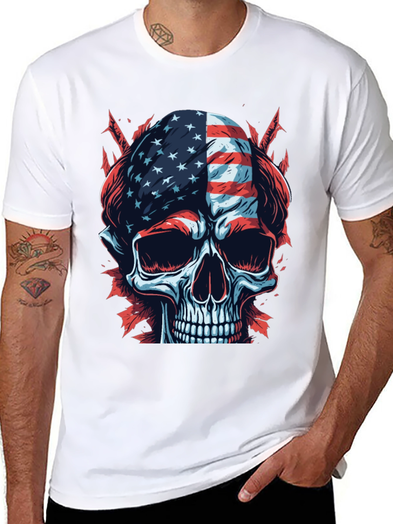 American Flag Skull Graphic T-Shirt