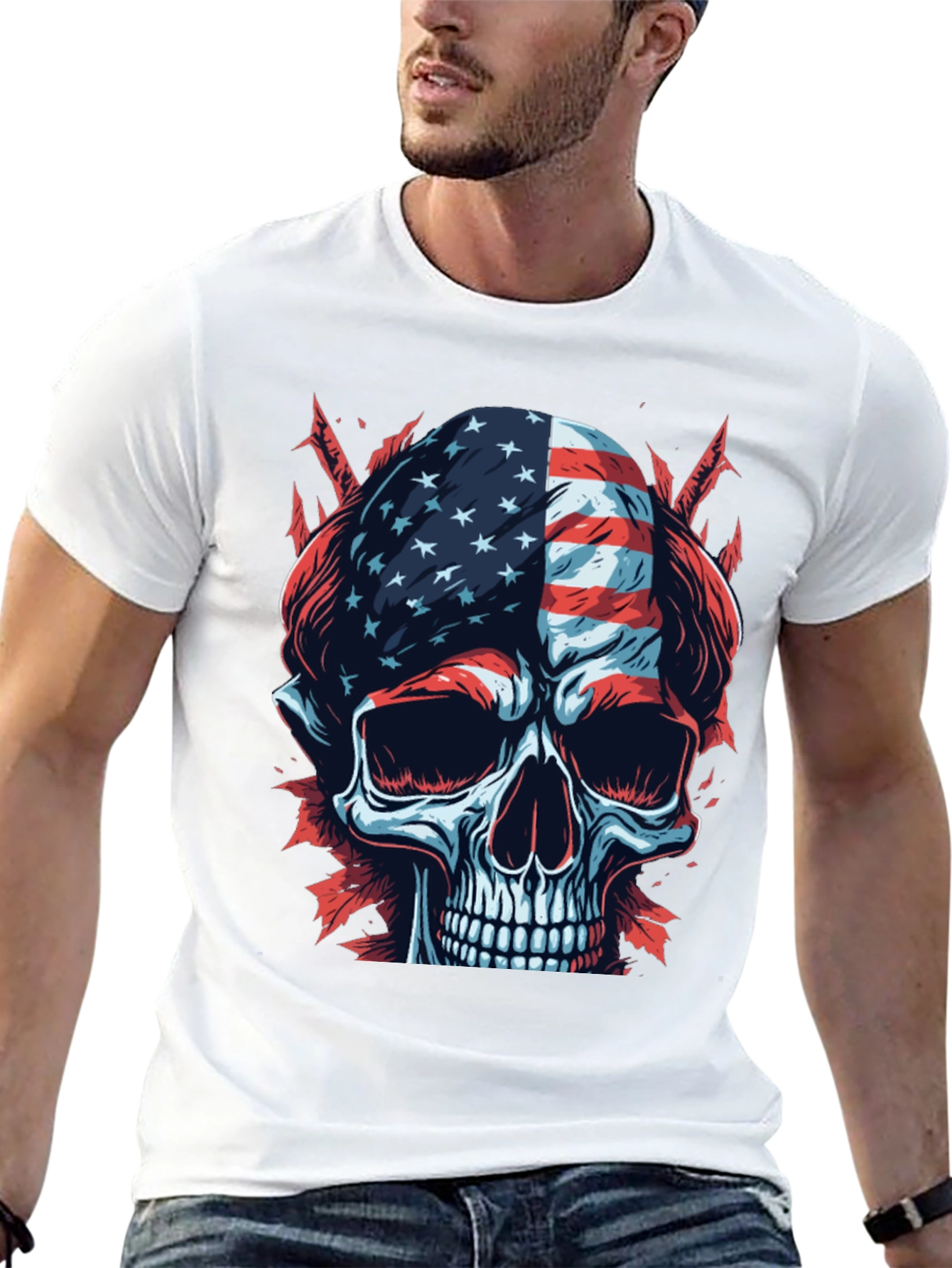 American Flag Skull Graphic T-Shirt