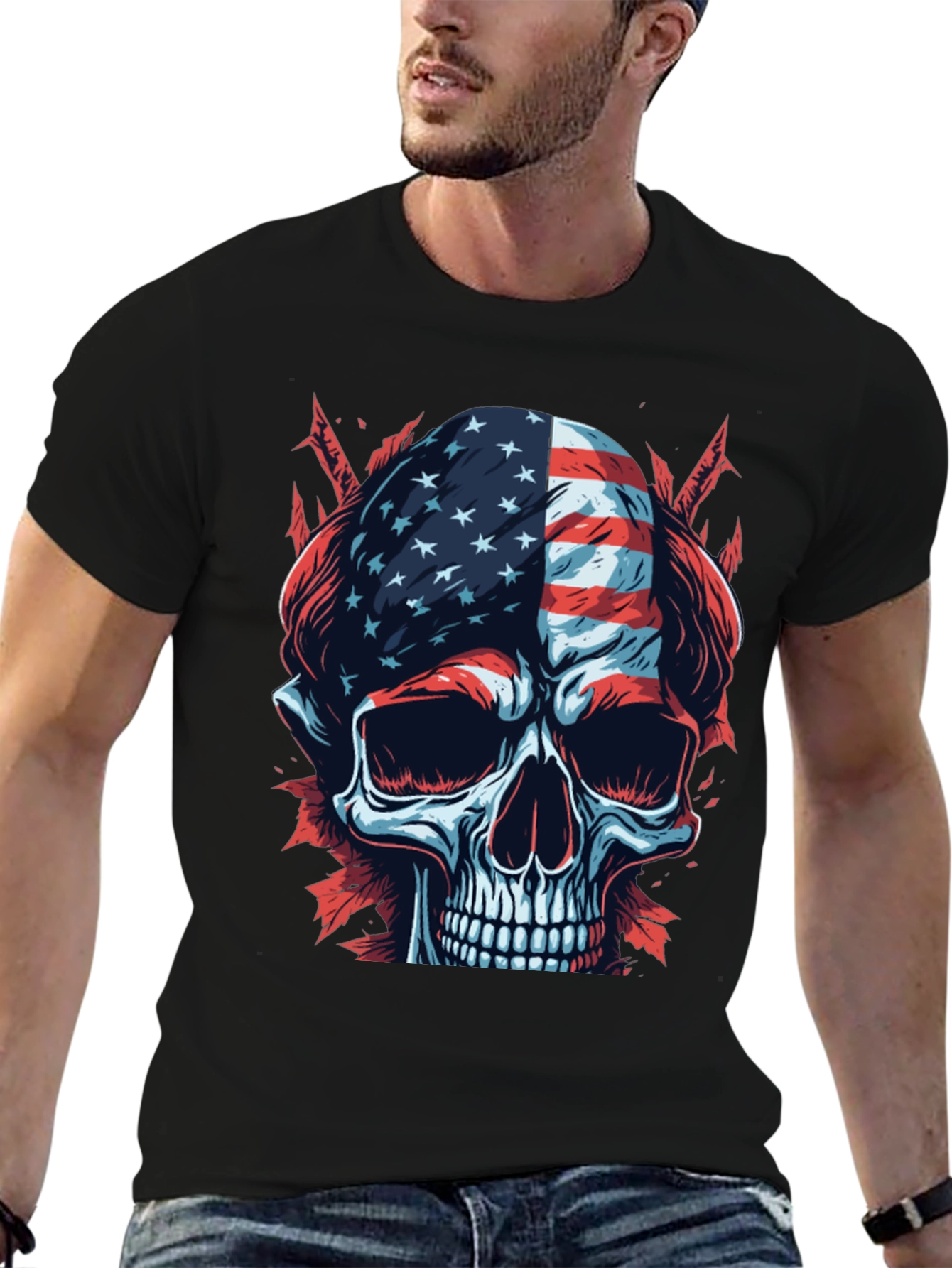 American Flag Skull Graphic T-Shirt
