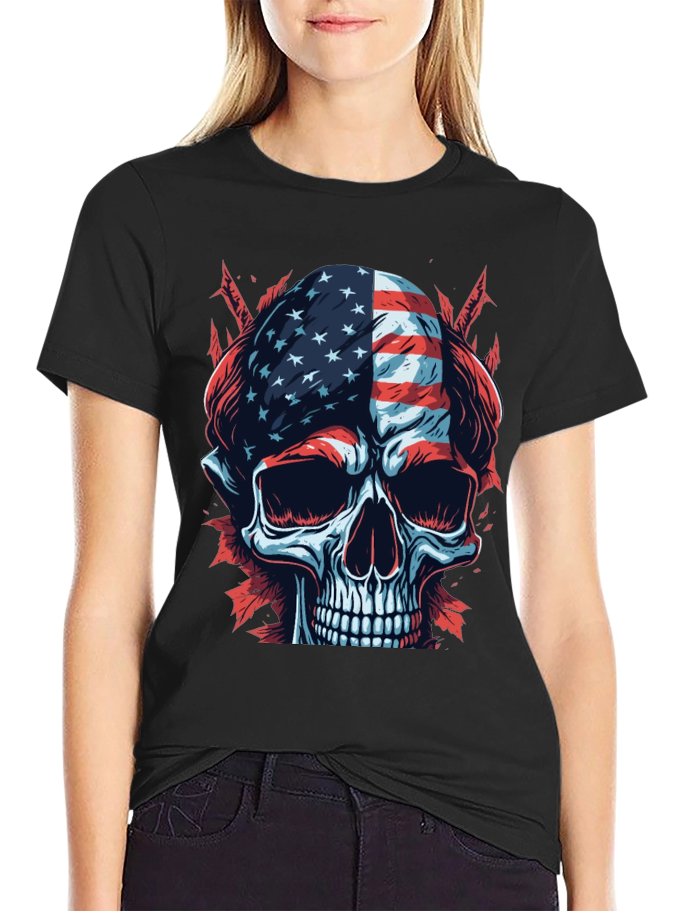 American Flag Skull Graphic T-Shirt