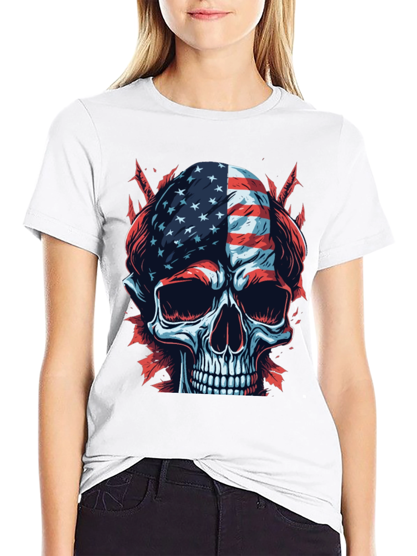 American Flag Skull Graphic T-Shirt