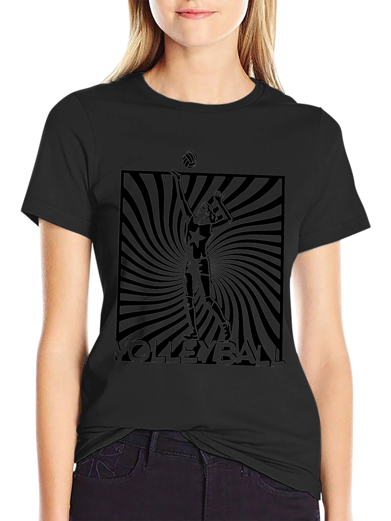 Volleyball Graphic Tee - Black Cotton T-Shirt