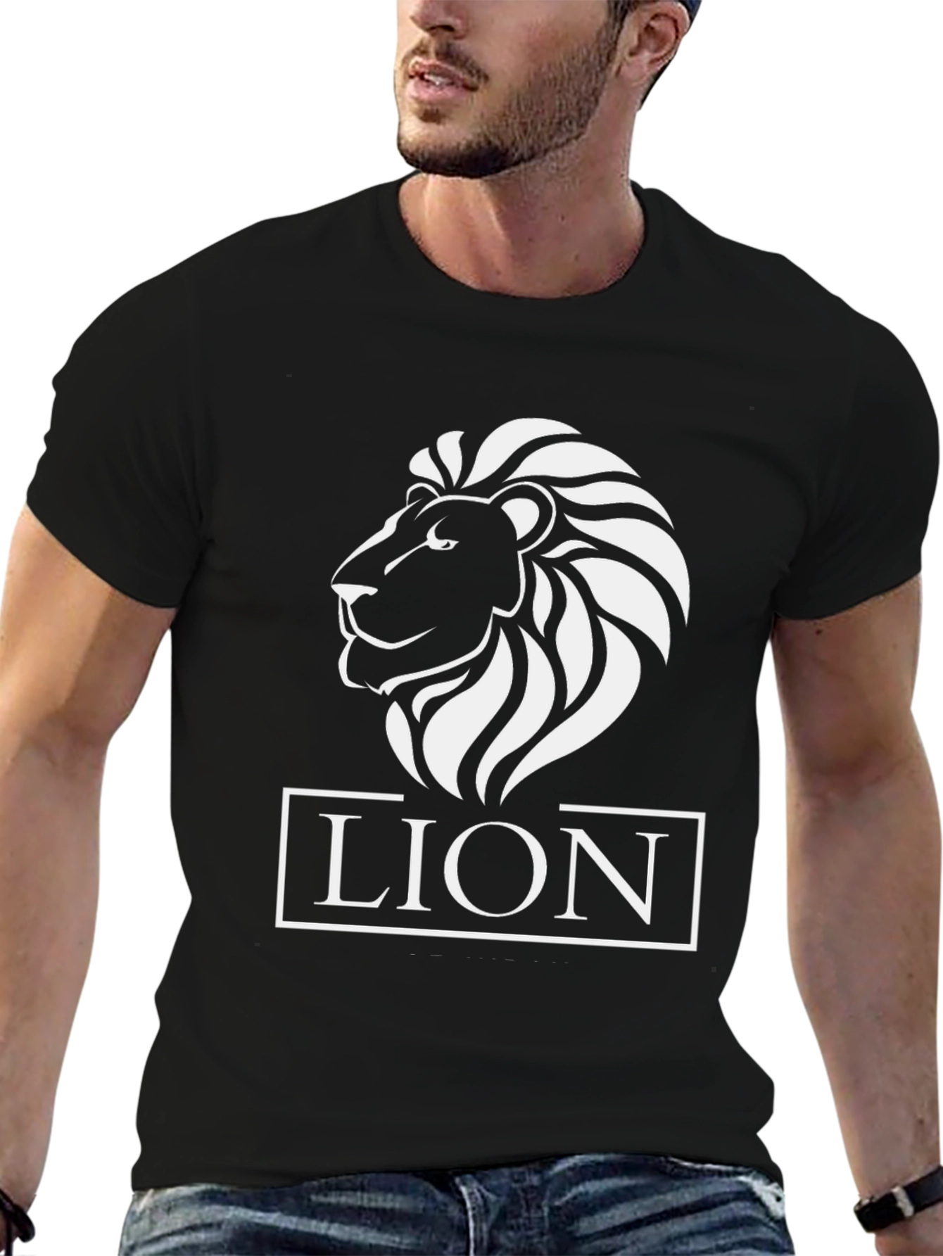Lion Graphic Tee - Black Cotton T-Shirt