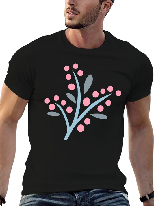 Stylish Black Tee with Berry Branch Design