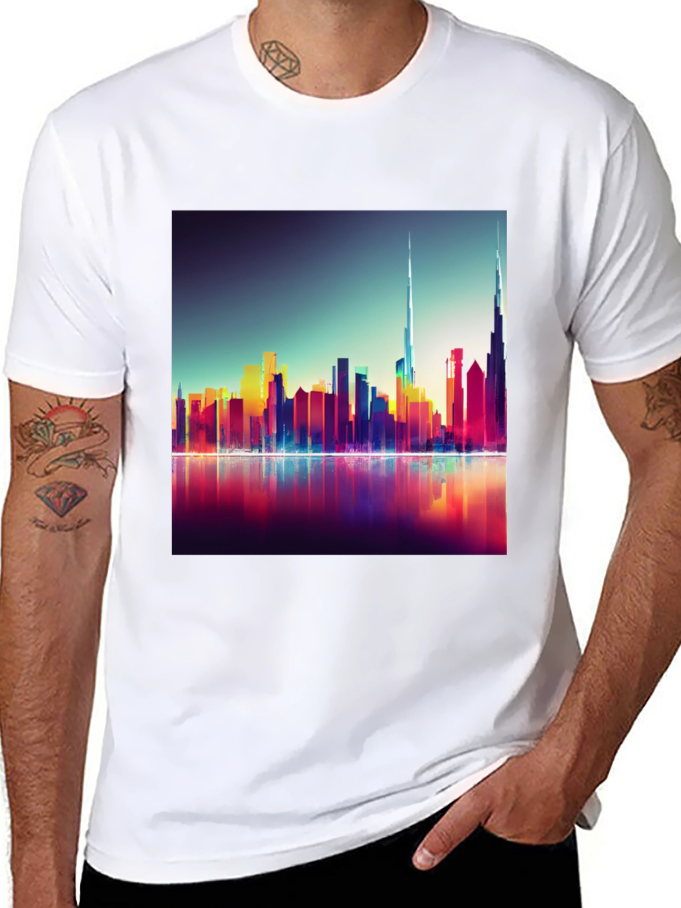 Dubai Skyline Mens Black Graphic Tee