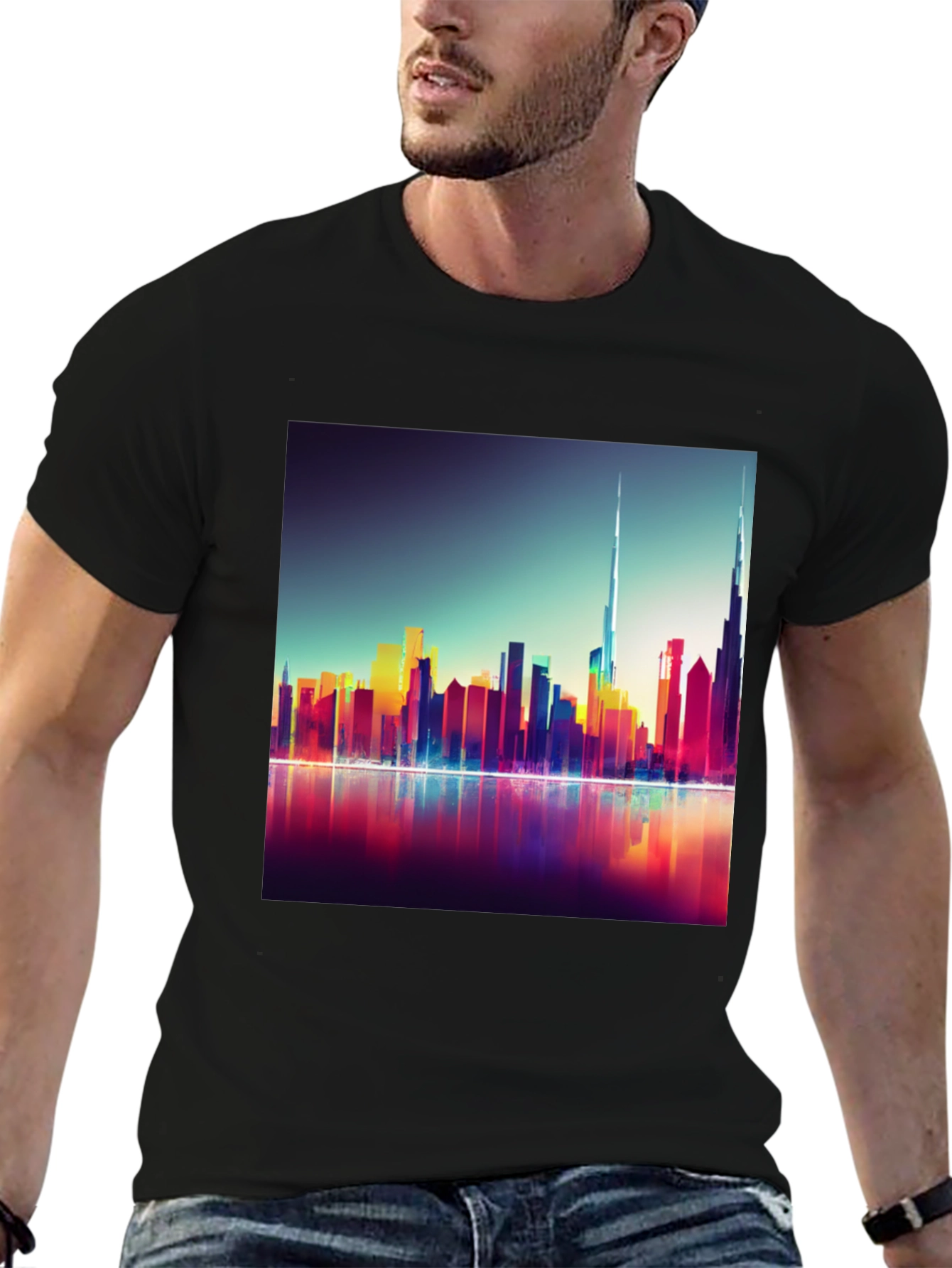 Dubai Skyline Mens Black Graphic Tee