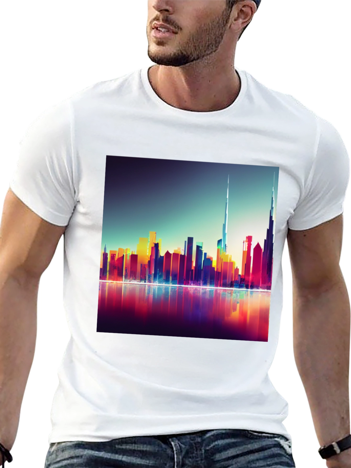 Dubai Skyline Mens Black Graphic Tee