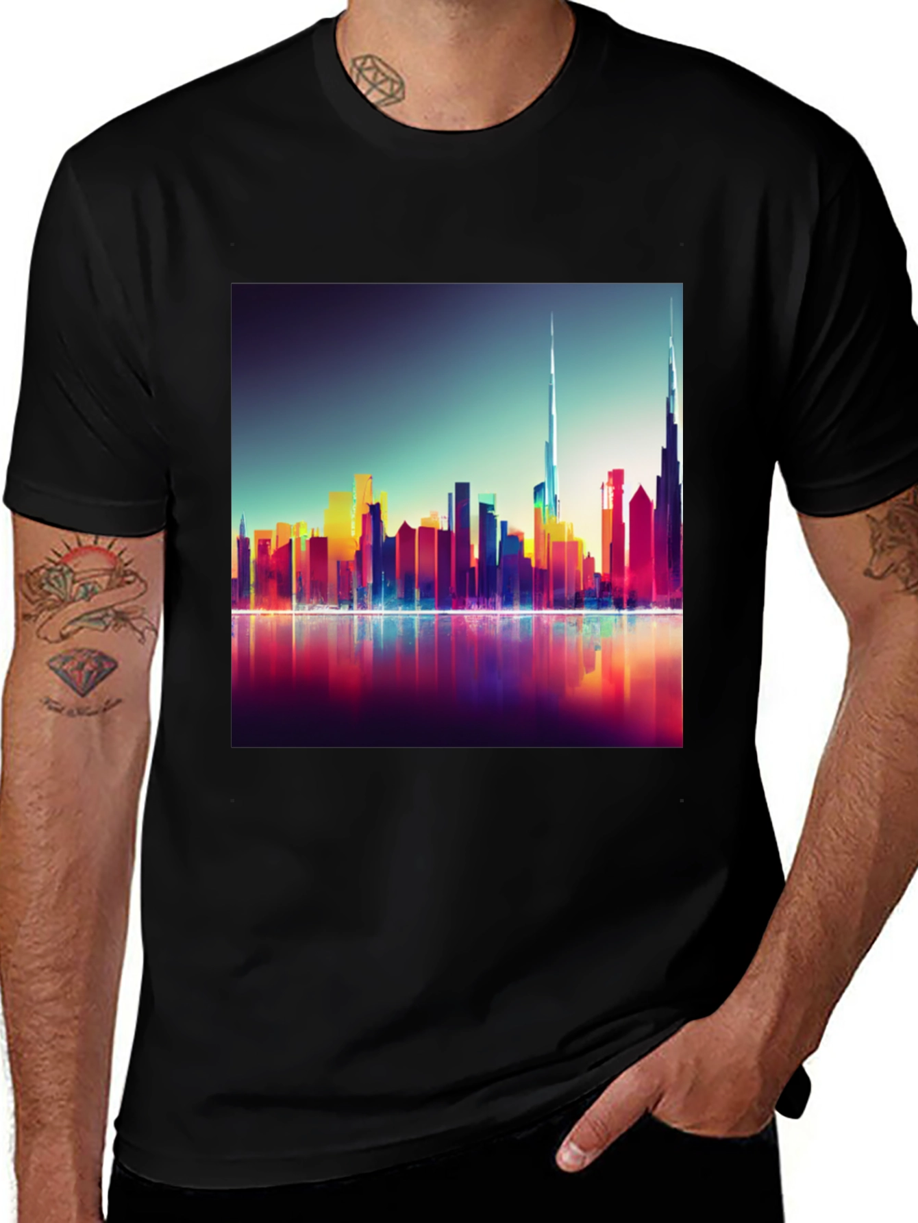 Dubai Skyline Mens Black Graphic Tee