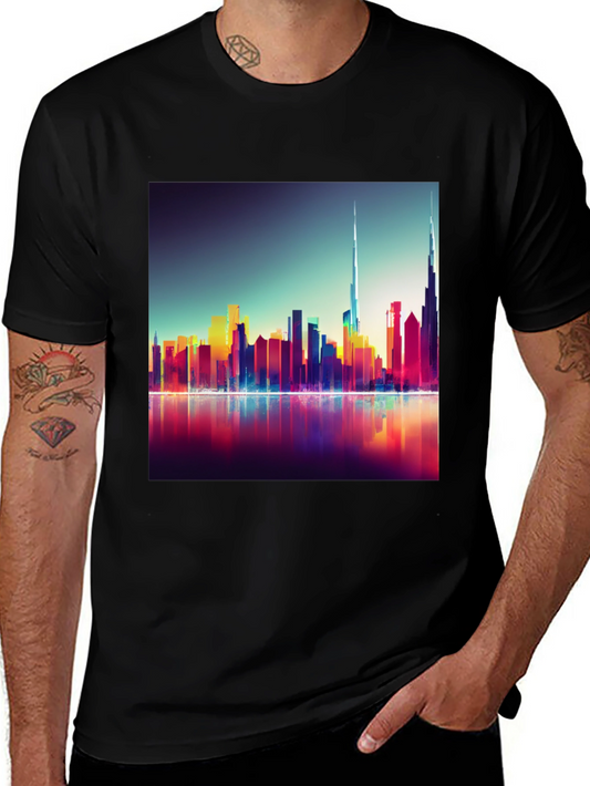 Dubai Skyline Mens Black Graphic Tee