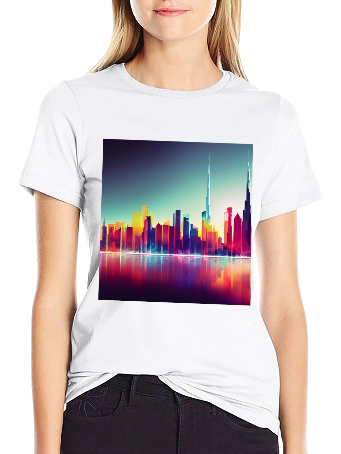 Dubai Skyline Mens Black Graphic Tee