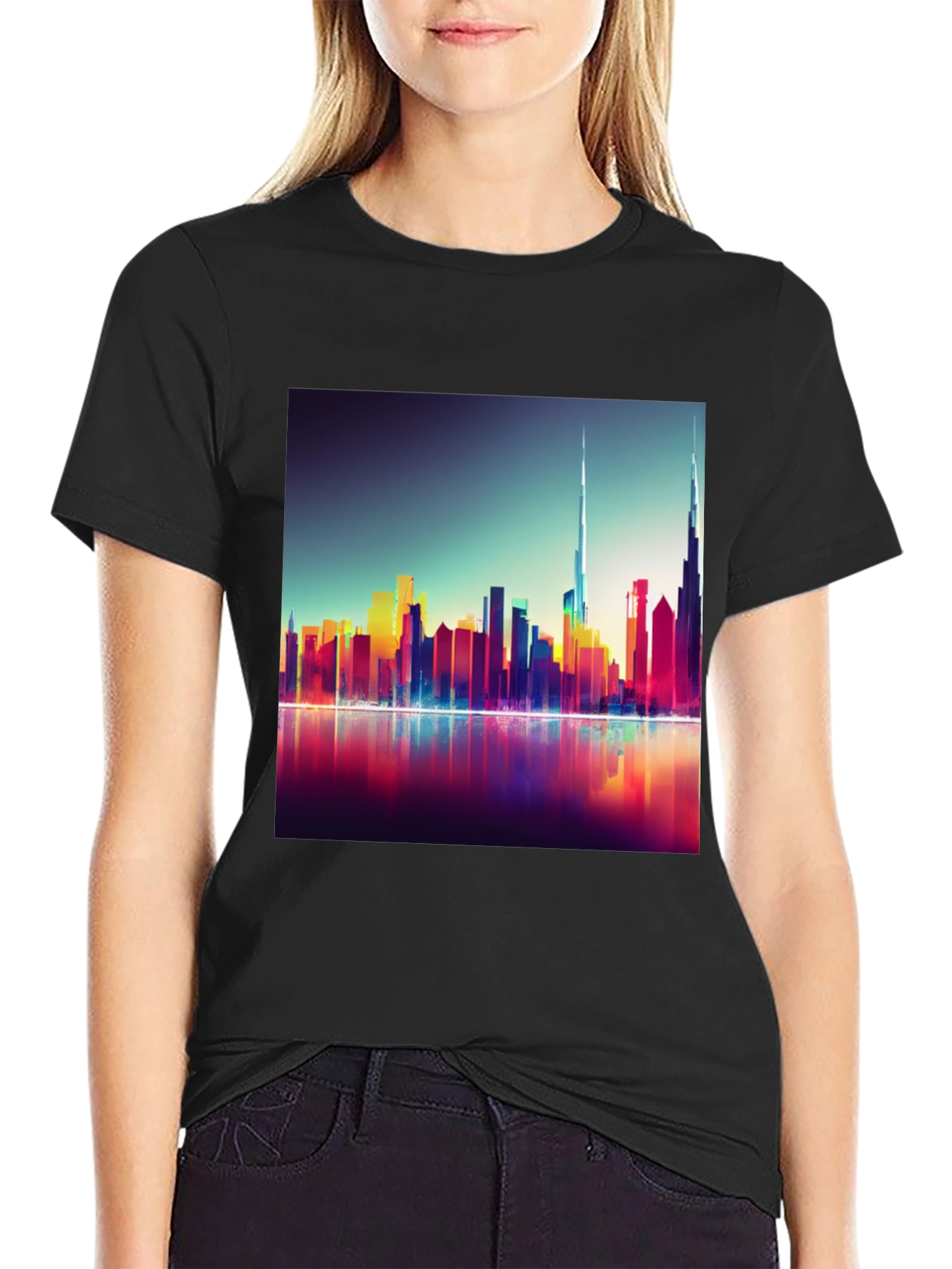 Dubai Skyline Mens Black Graphic Tee