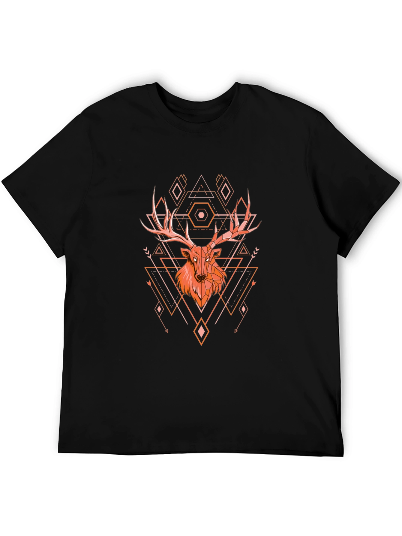 Geometric Deer Graphic Tee - Black