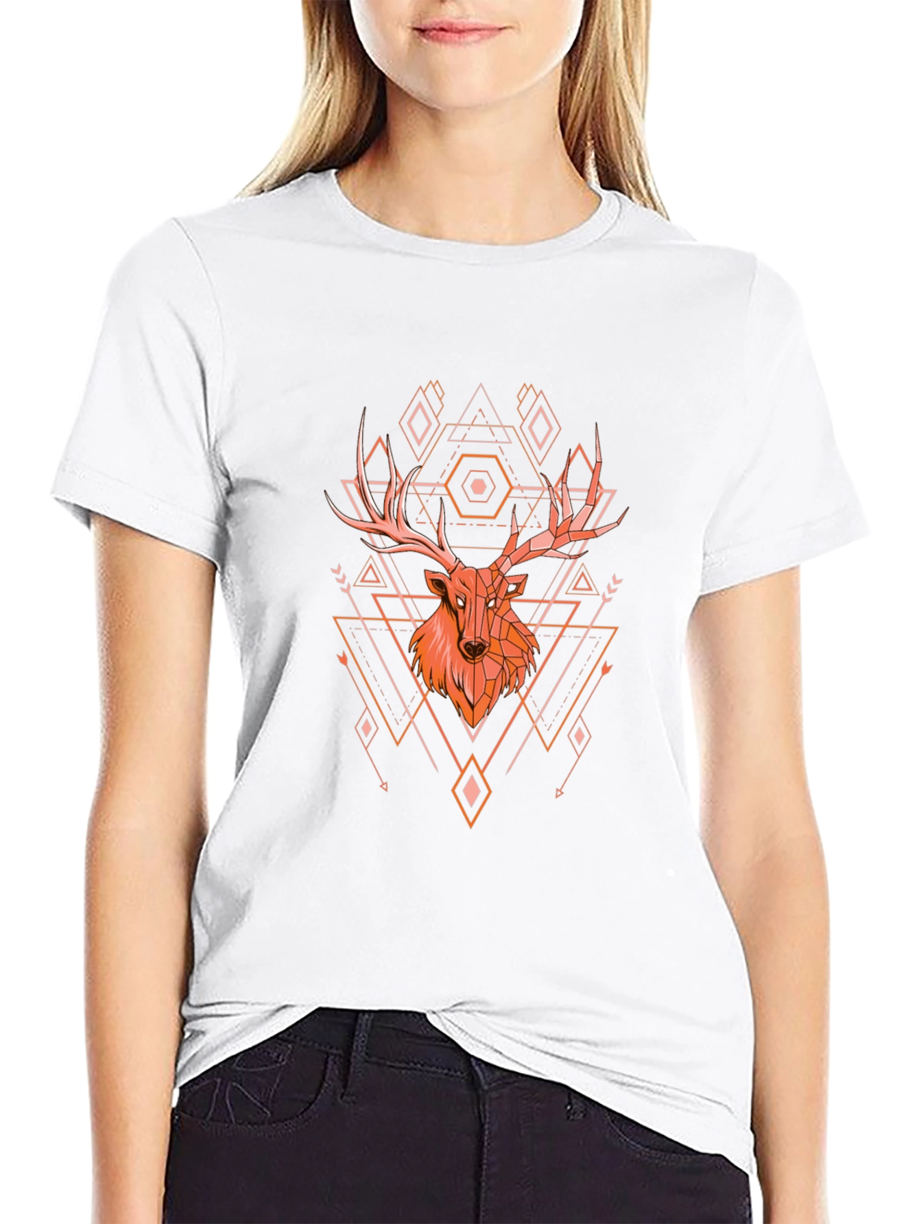 Geometric Deer Graphic Tee - Black