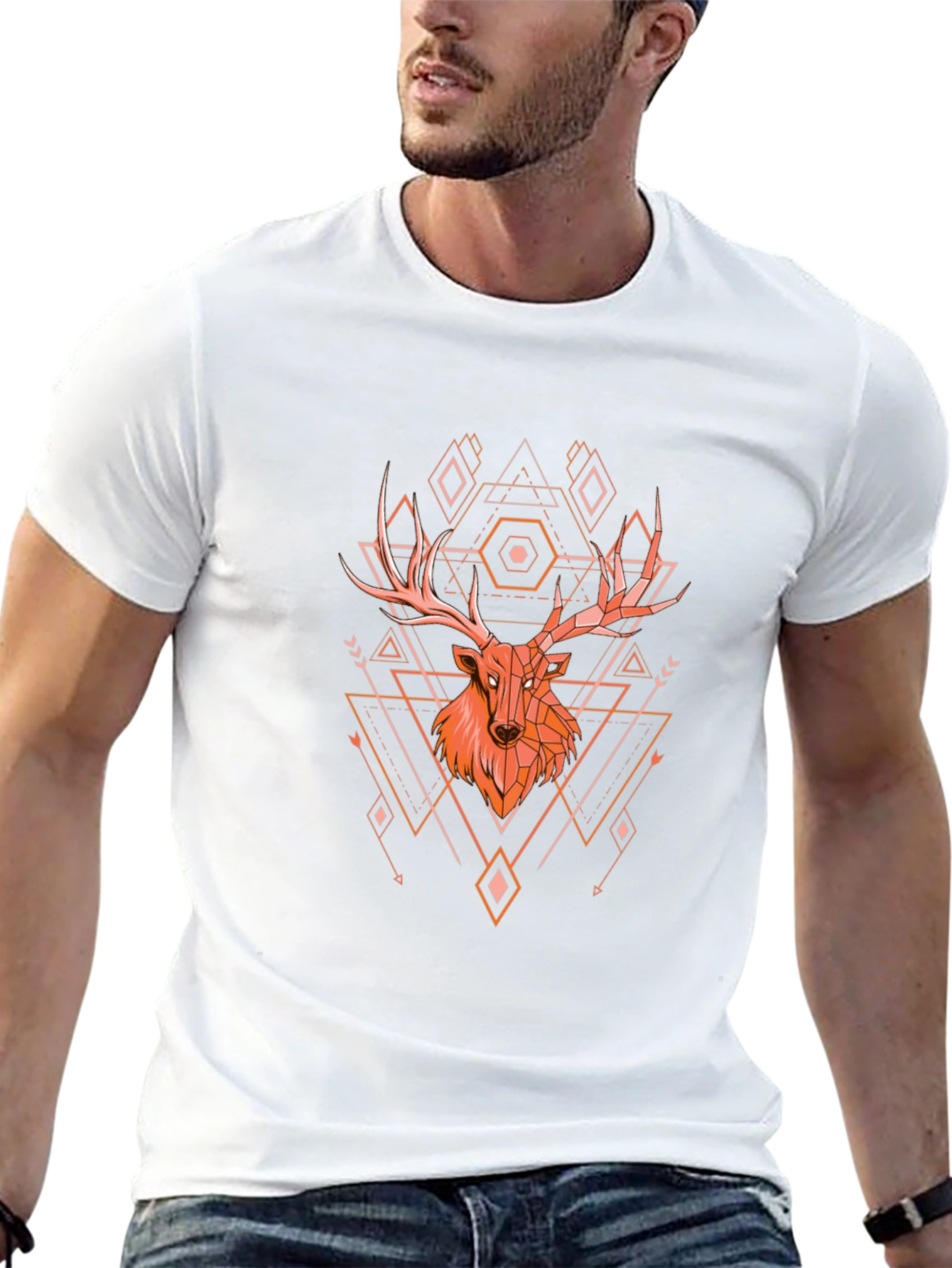 Geometric Deer Graphic Tee - Black