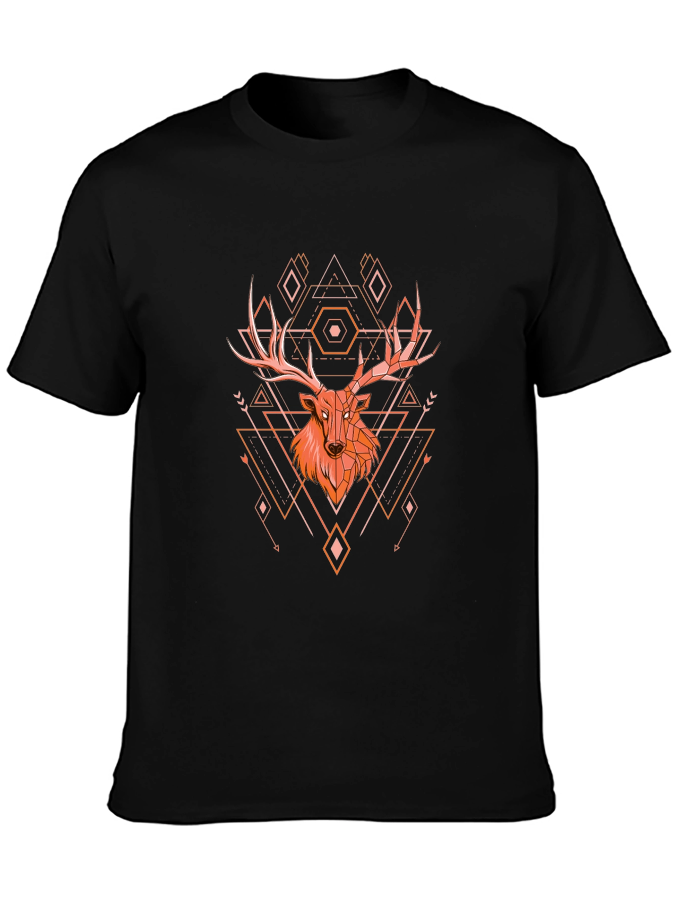 Geometric Deer Graphic Tee - Black