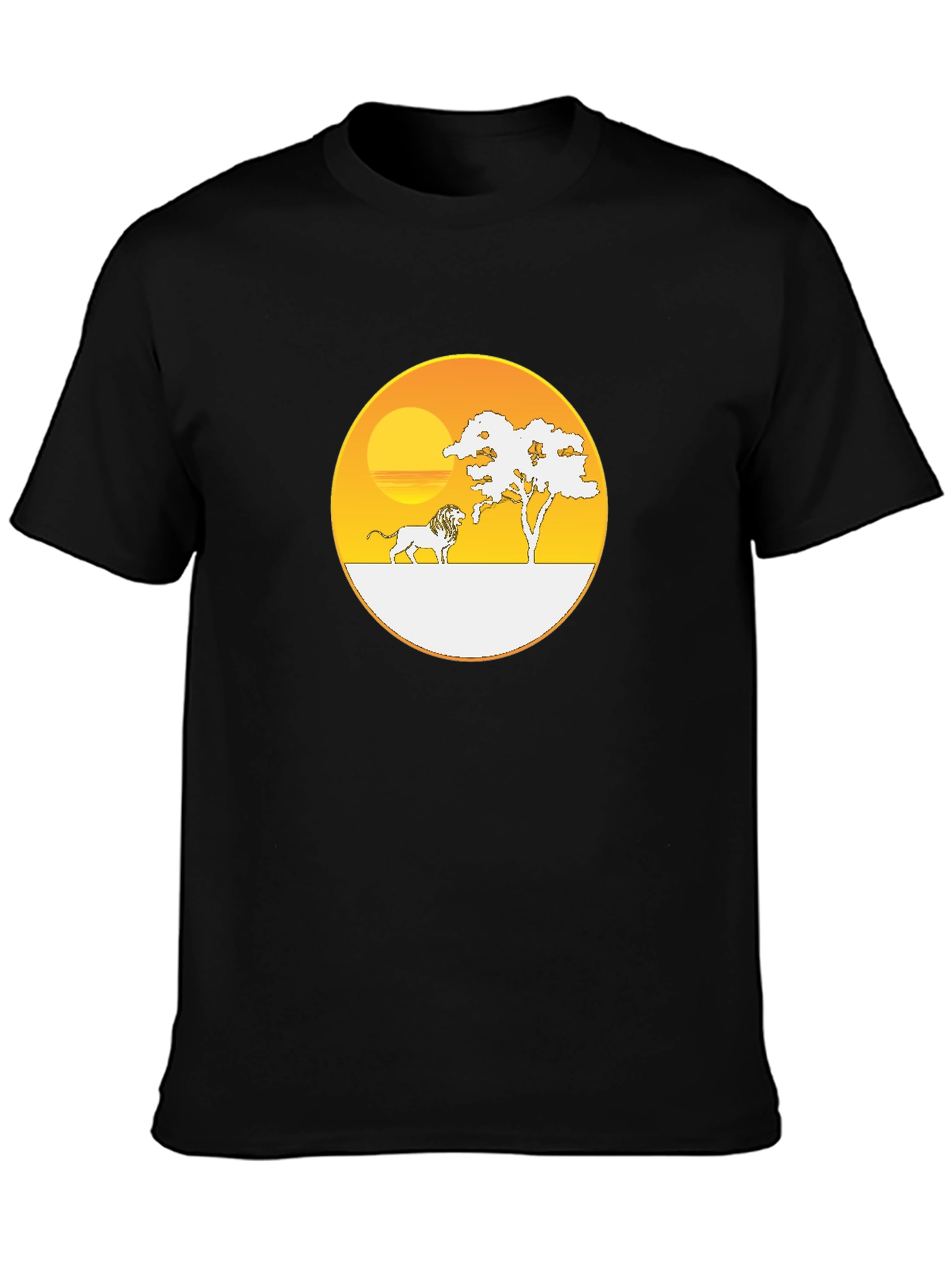 Savanna Sunset Lion Graphic Tee - Black Cotton T-Shirt