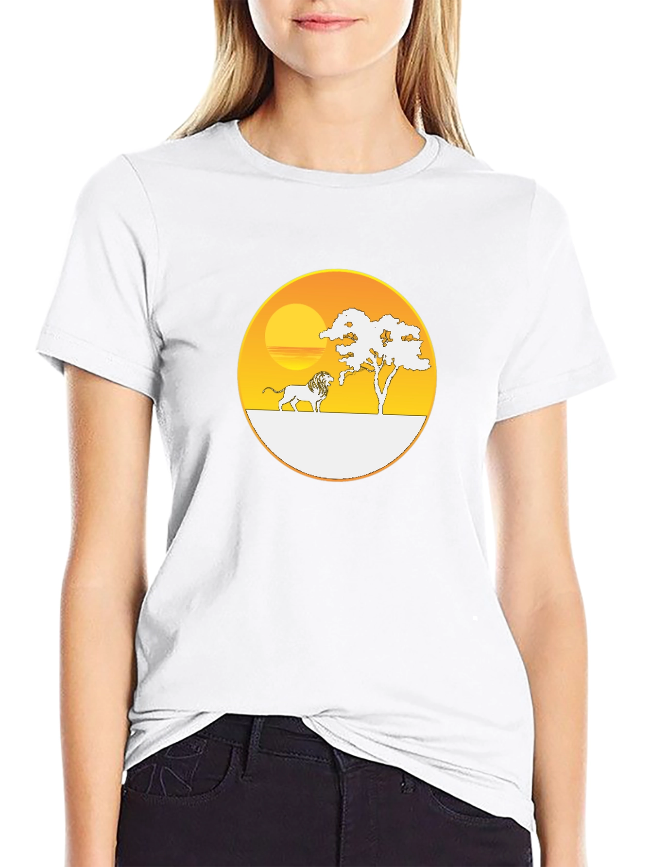 Savanna Sunset Lion Graphic Tee - Black Cotton T-Shirt