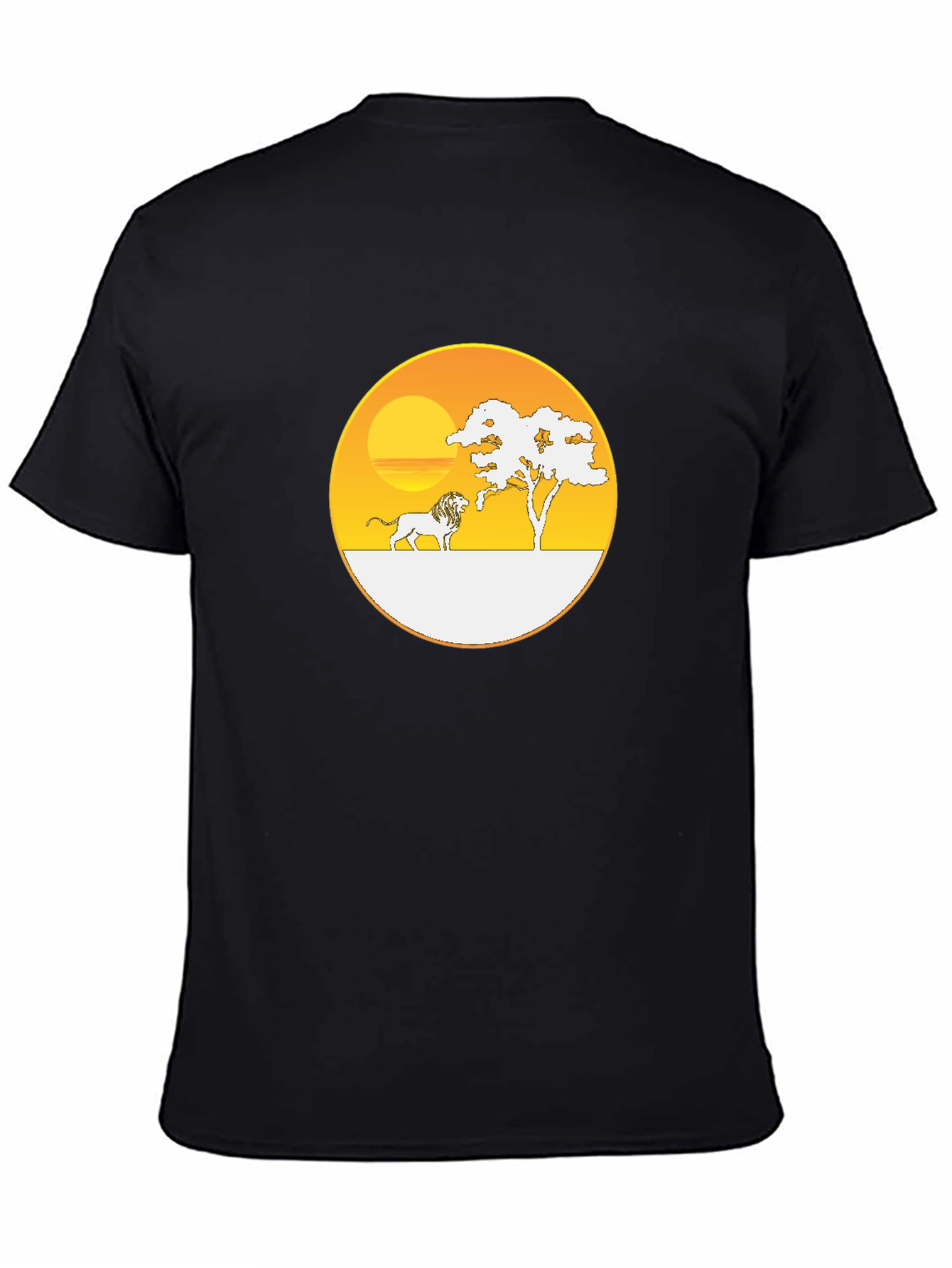 Savanna Sunset Lion Graphic Tee - Black Cotton T-Shirt