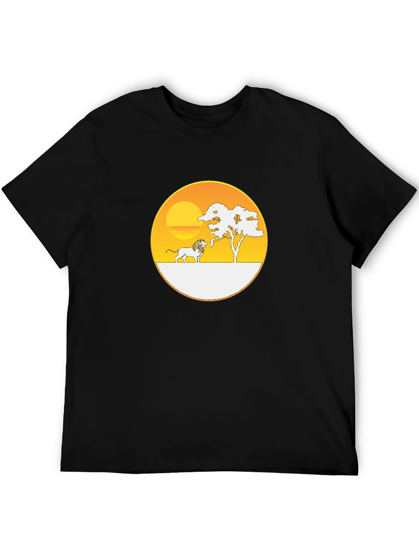 Savanna Sunset Lion Graphic Tee - Black Cotton T-Shirt