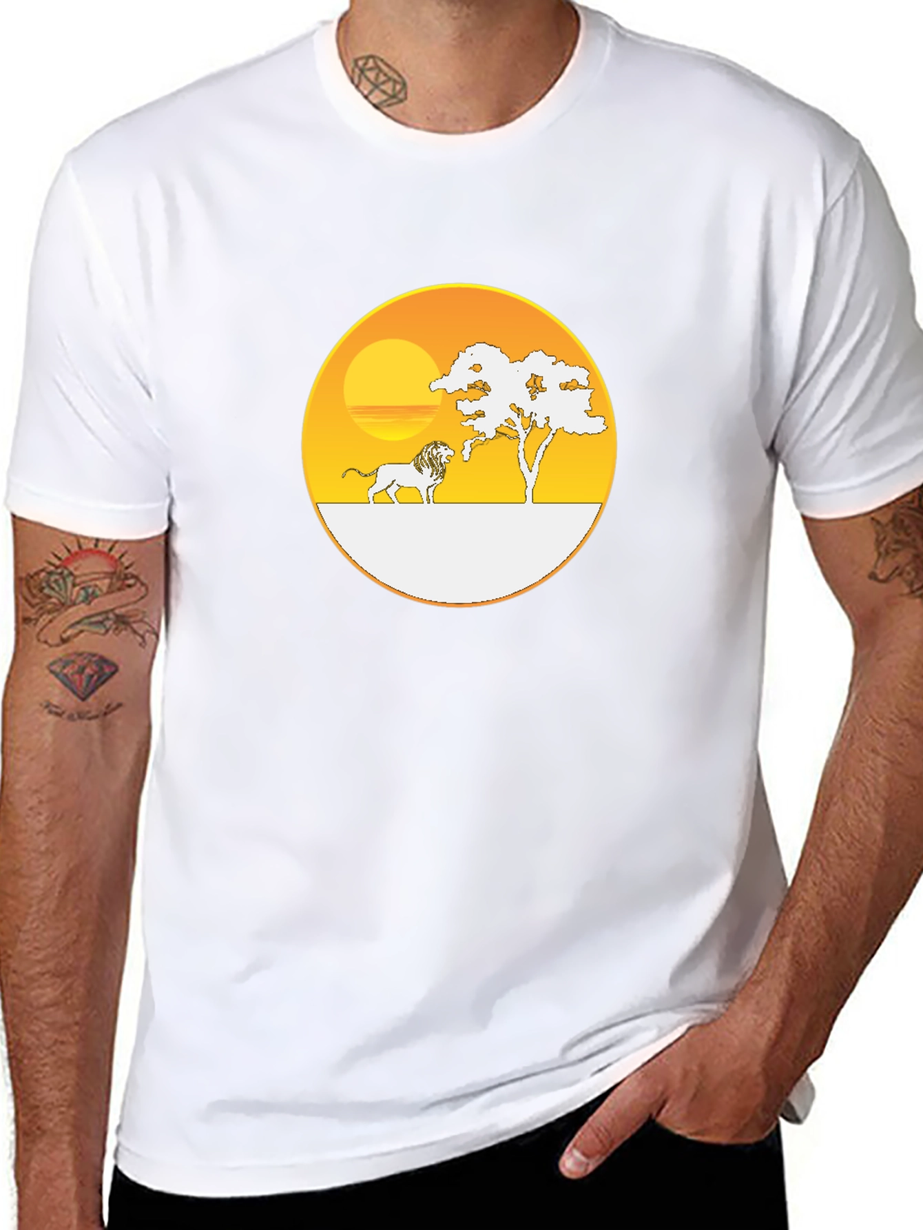 Savanna Sunset Lion Graphic Tee - Black Cotton T-Shirt