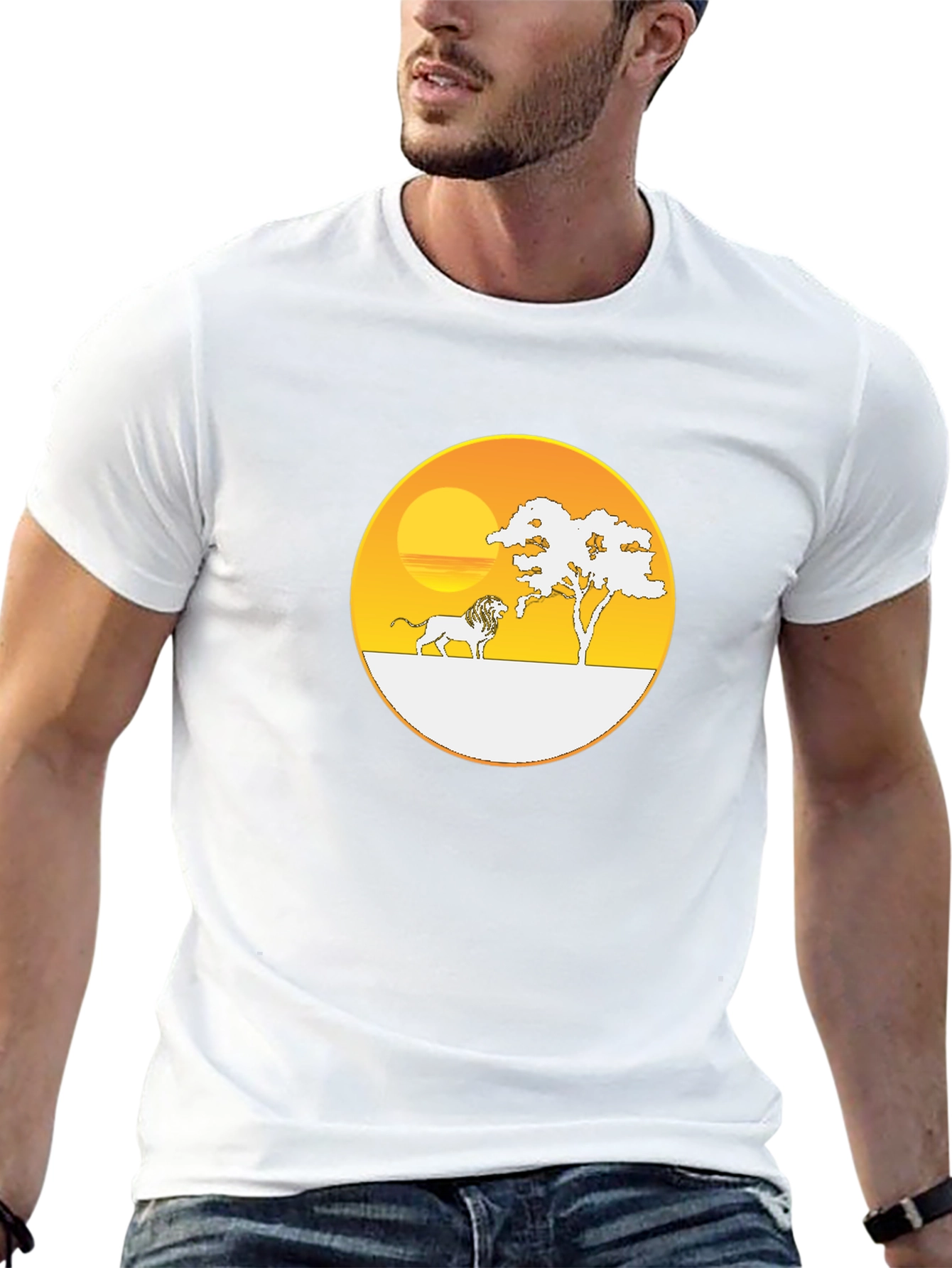 Savanna Sunset Lion Graphic Tee - Black Cotton T-Shirt