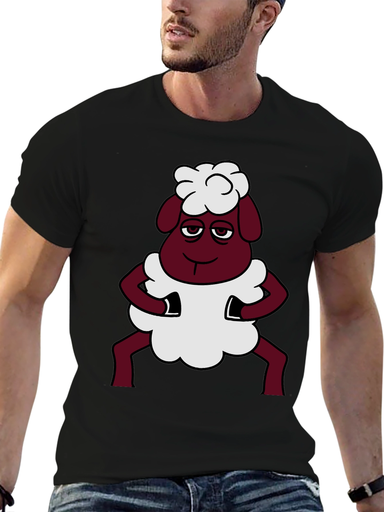 Funny Sheep Cartoon Graphic Black T-Shirt