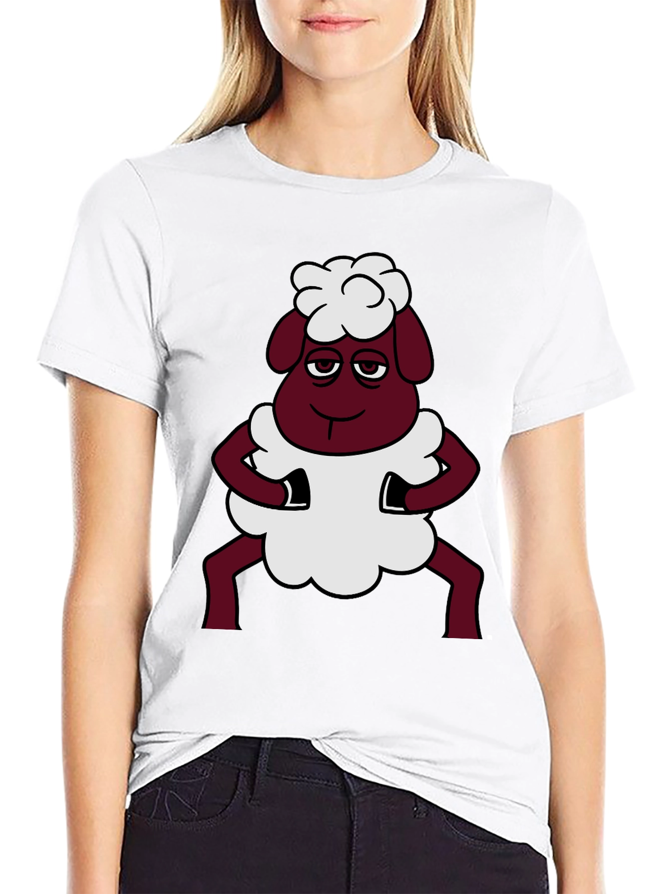 Funny Sheep Cartoon Graphic Black T-Shirt