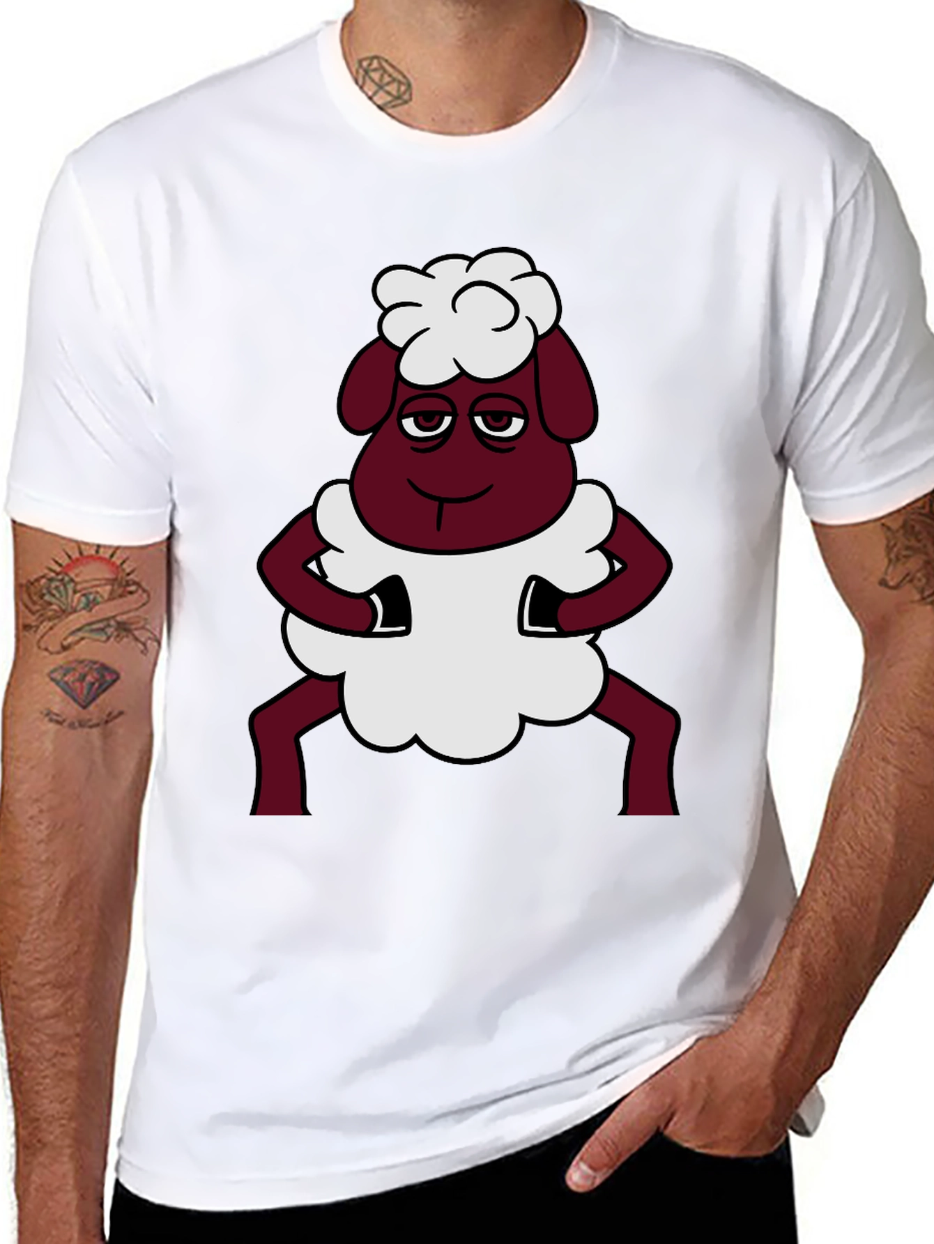 Funny Sheep Cartoon Graphic Black T-Shirt