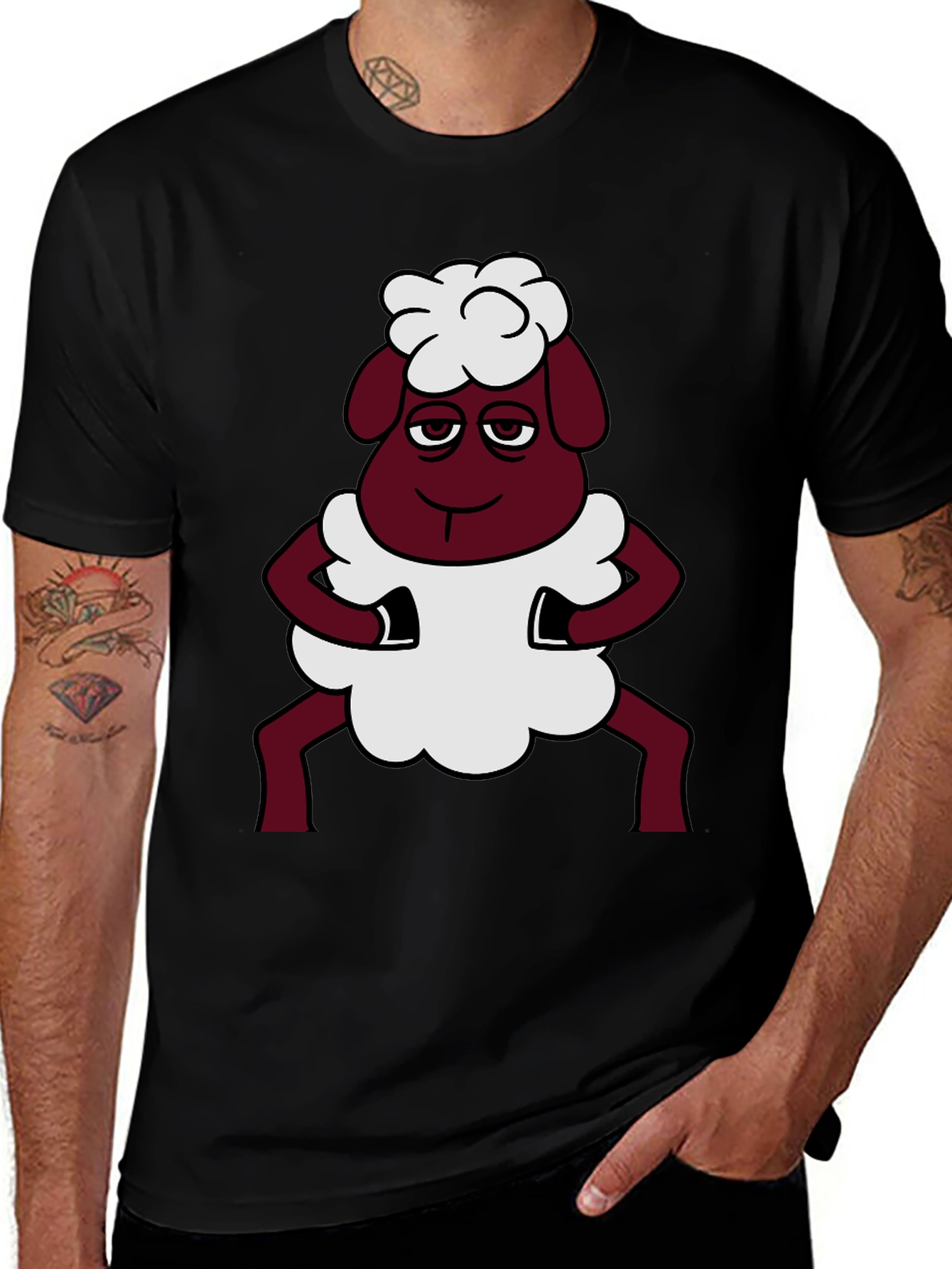 Funny Sheep Cartoon Graphic Black T-Shirt