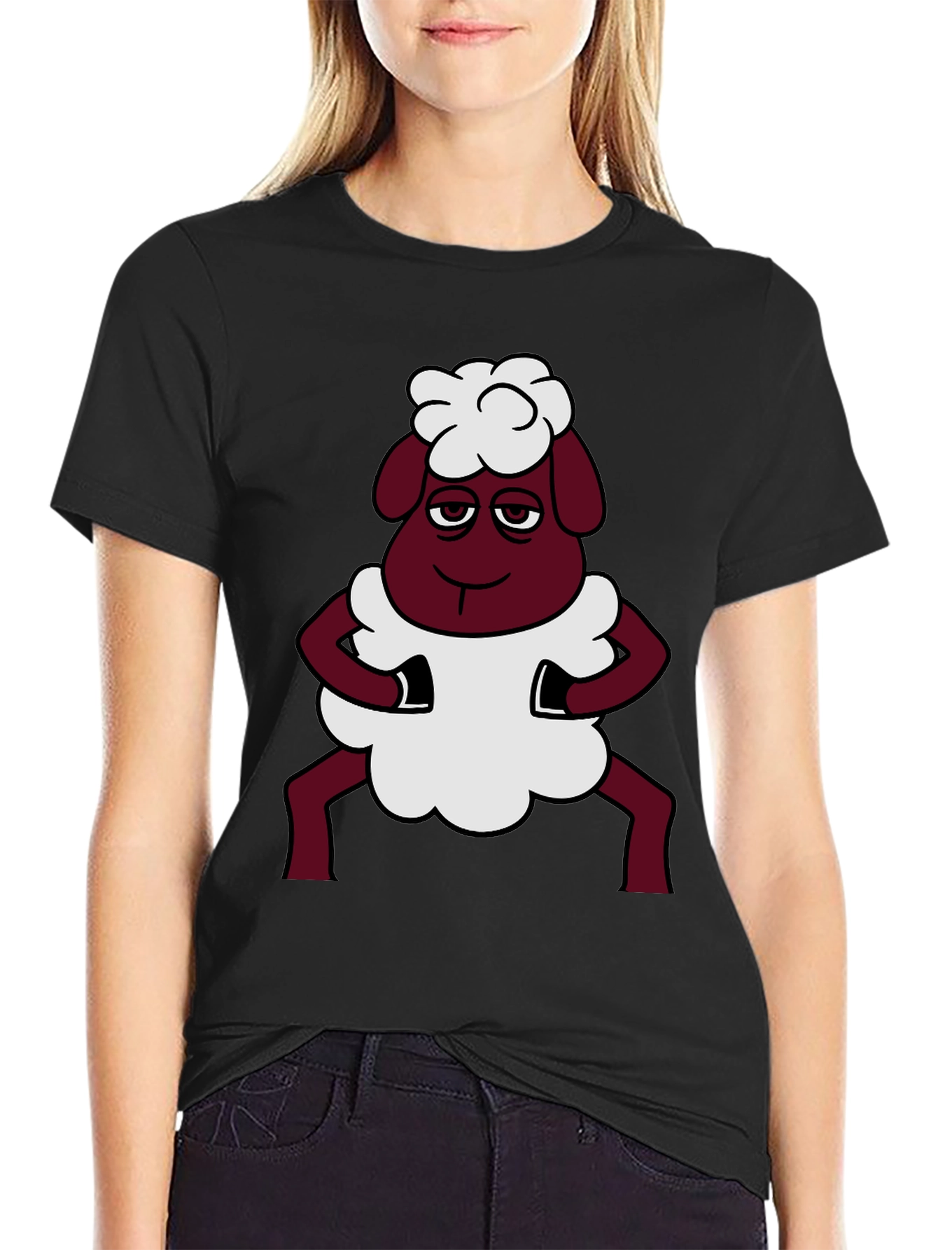 Funny Sheep Cartoon Graphic Black T-Shirt