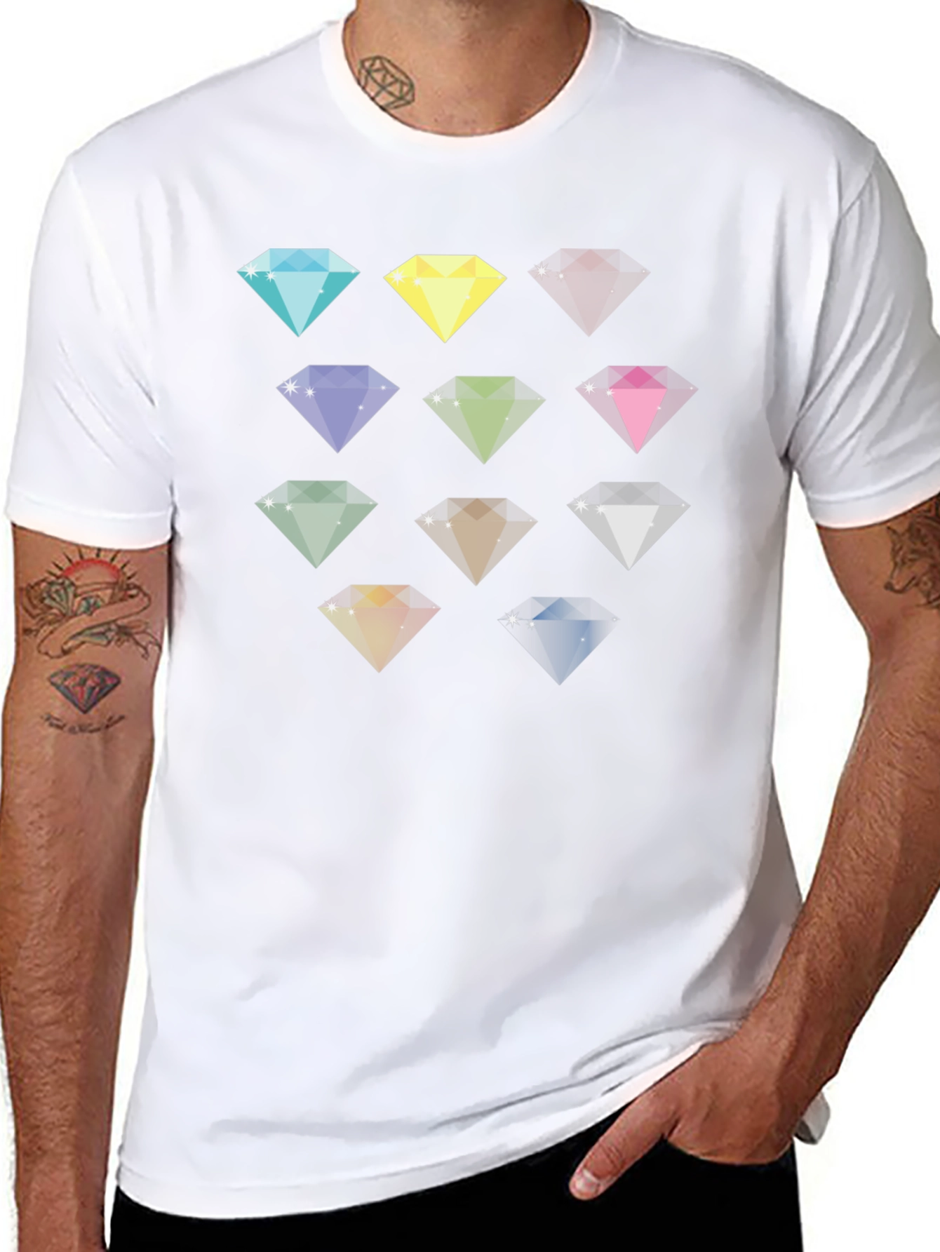 Diamond Gemstone Pattern Black T-Shirt