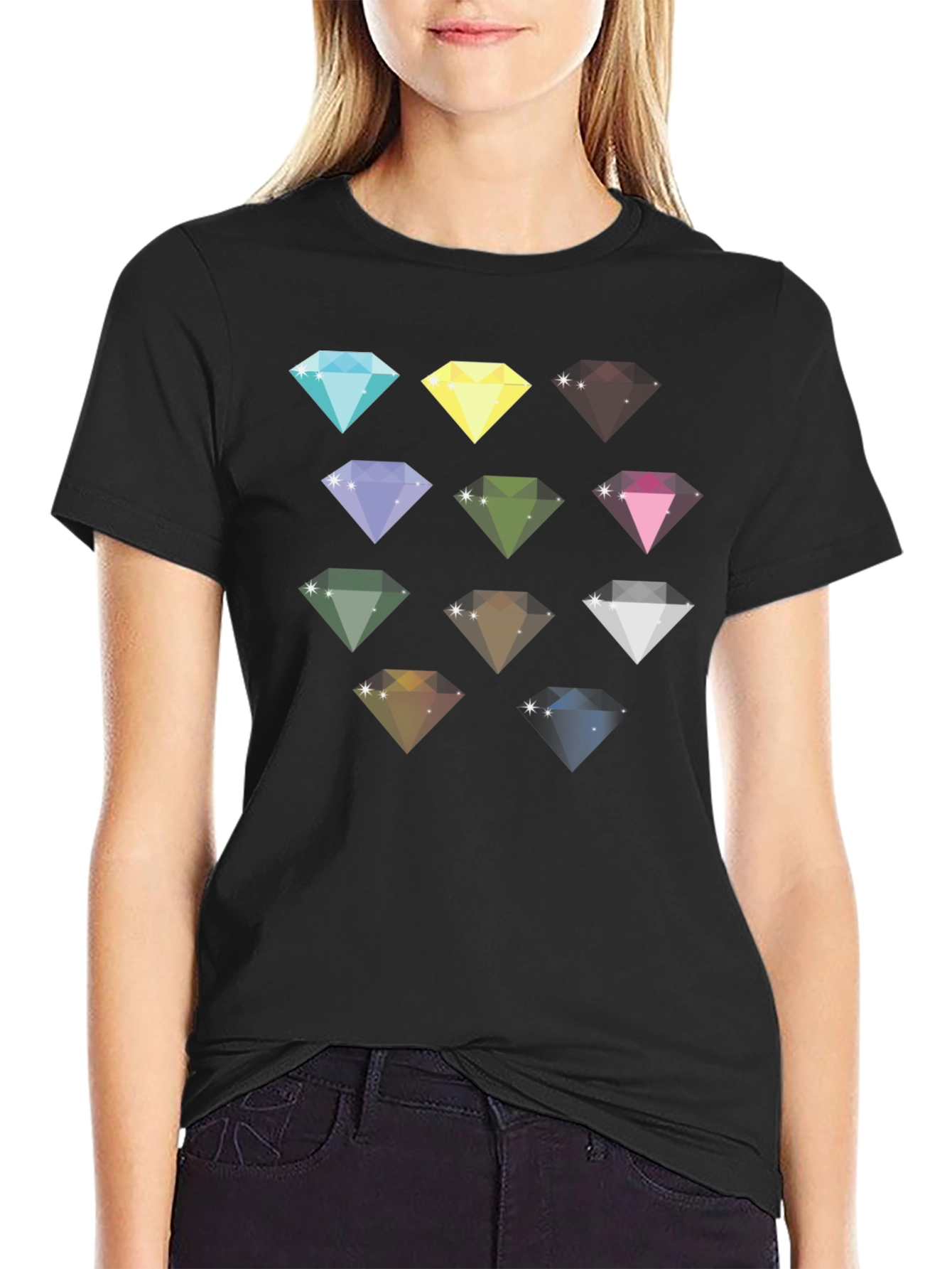 Diamond Gemstone Pattern Black T-Shirt