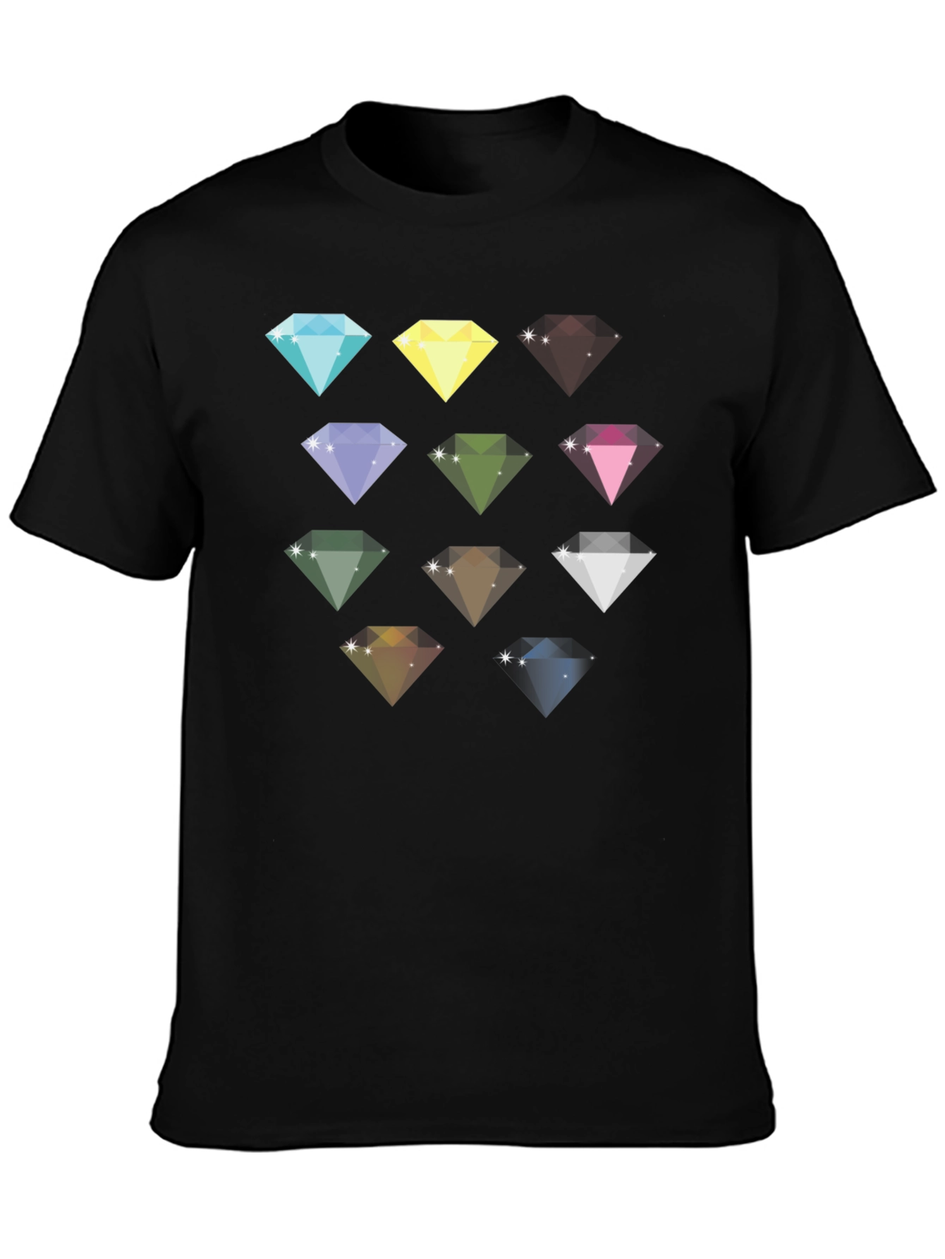 Diamond Gemstone Pattern Black T-Shirt