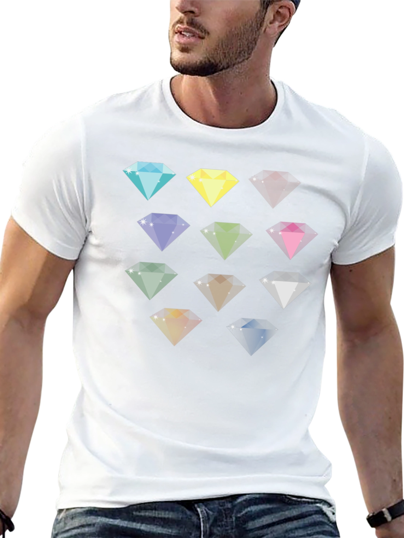 Diamond Gemstone Pattern Black T-Shirt