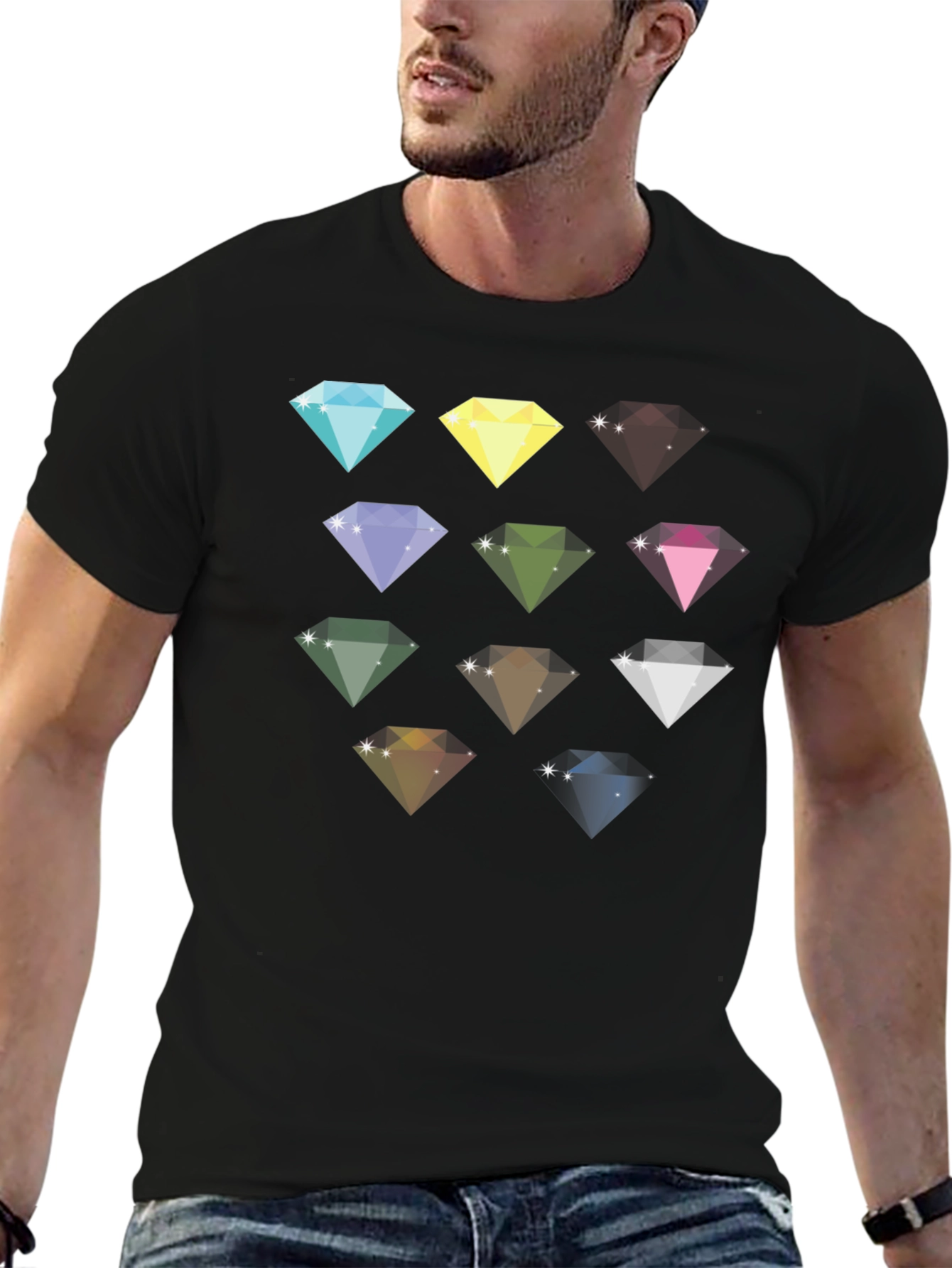 Diamond Gemstone Pattern Black T-Shirt