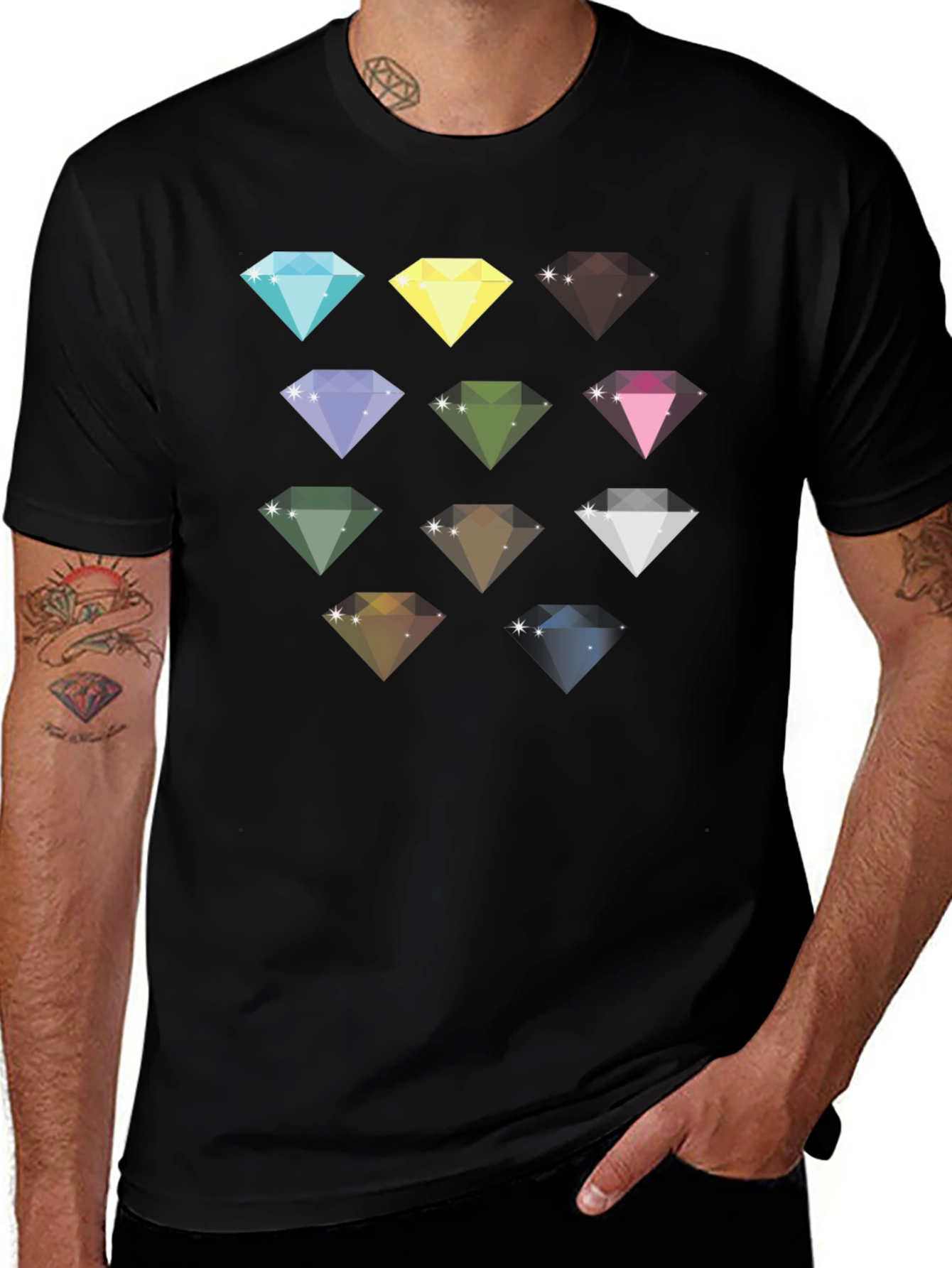Diamond Gemstone Pattern Black T-Shirt