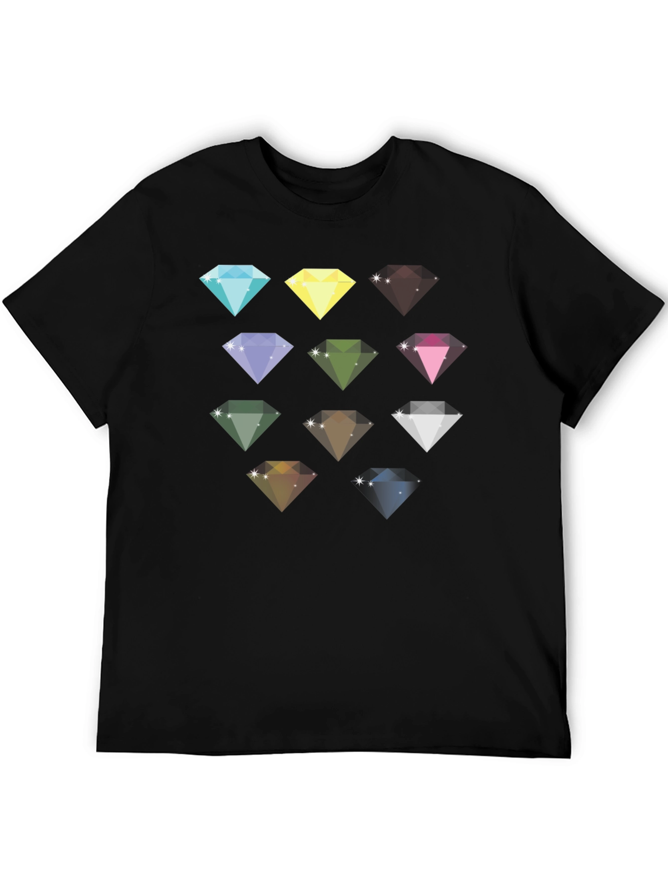 Diamond Gemstone Pattern Black T-Shirt