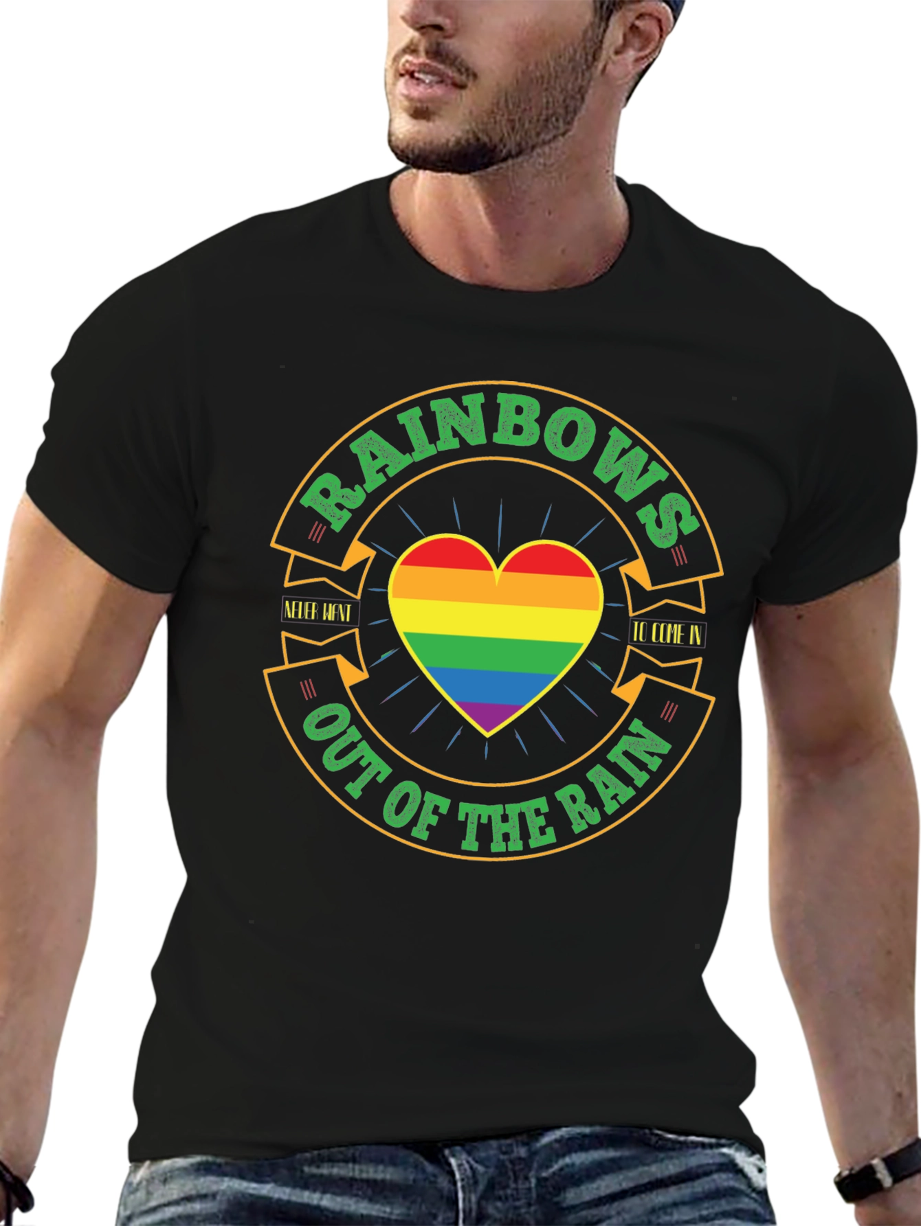 Rainbow Pride T-Shirt: Out of the Rain Heart Tee